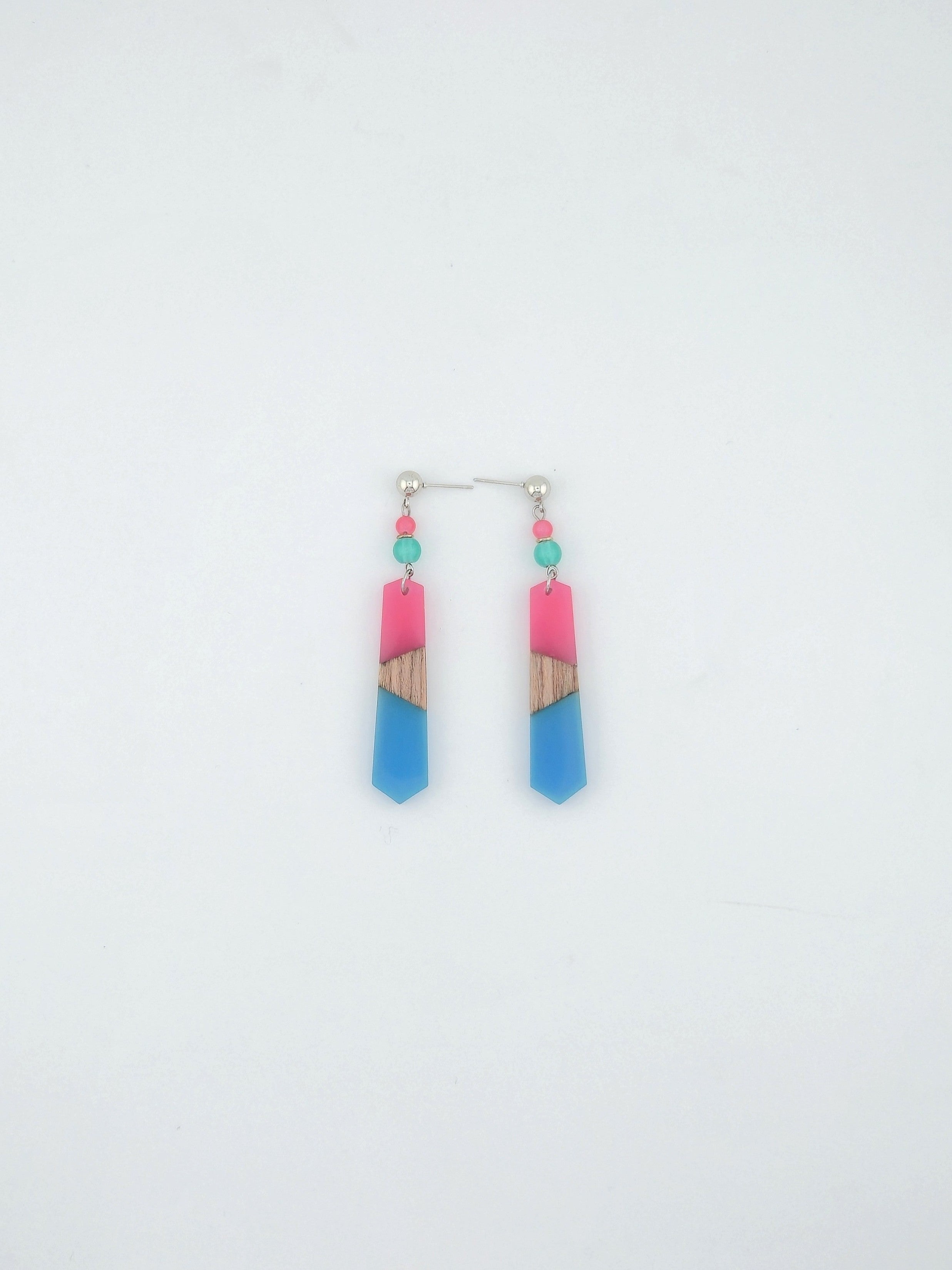 Colorful Wood/Resin Pedulum Earrings