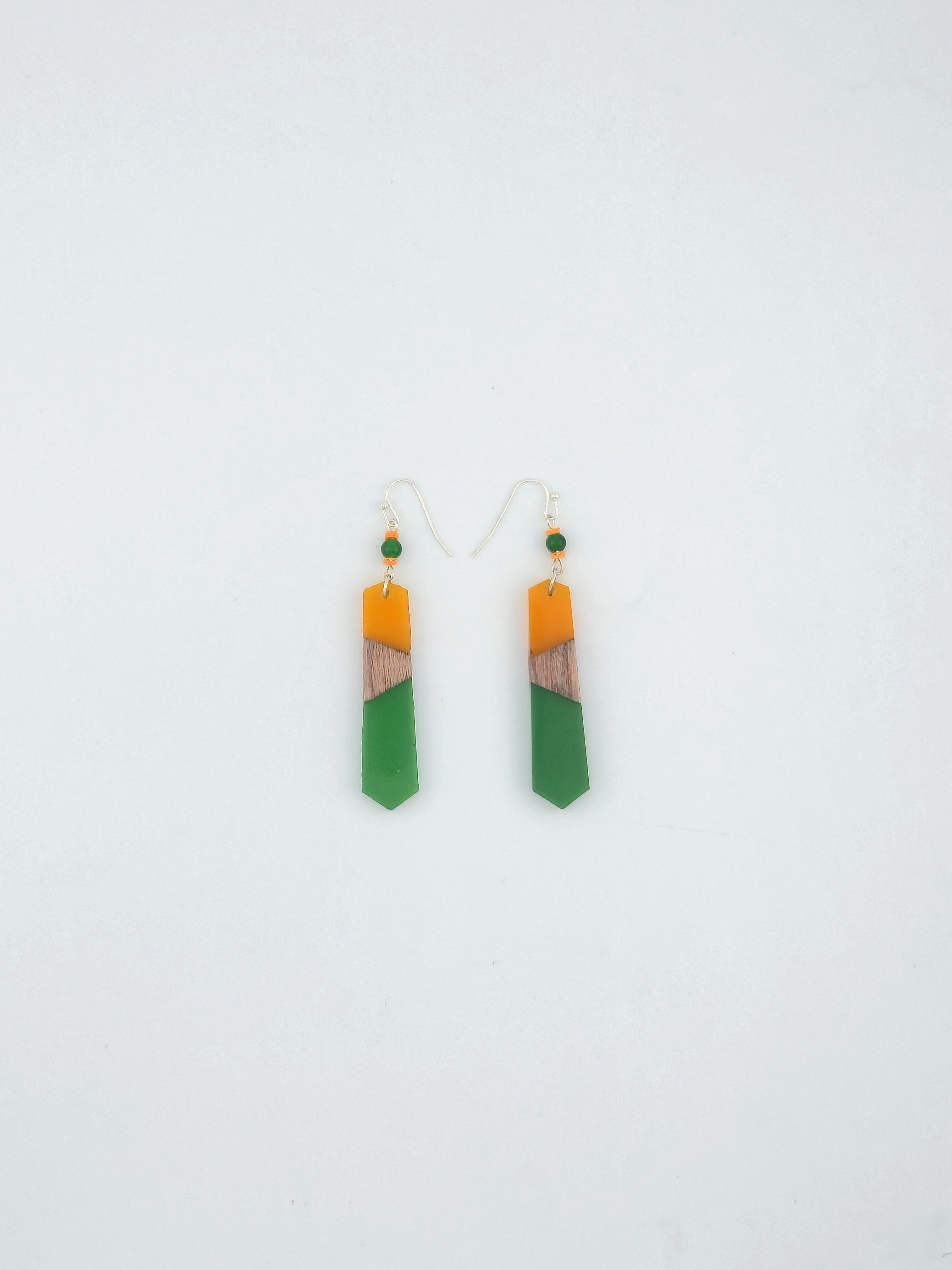 Colorful Wood/Resin Pedulum Earrings