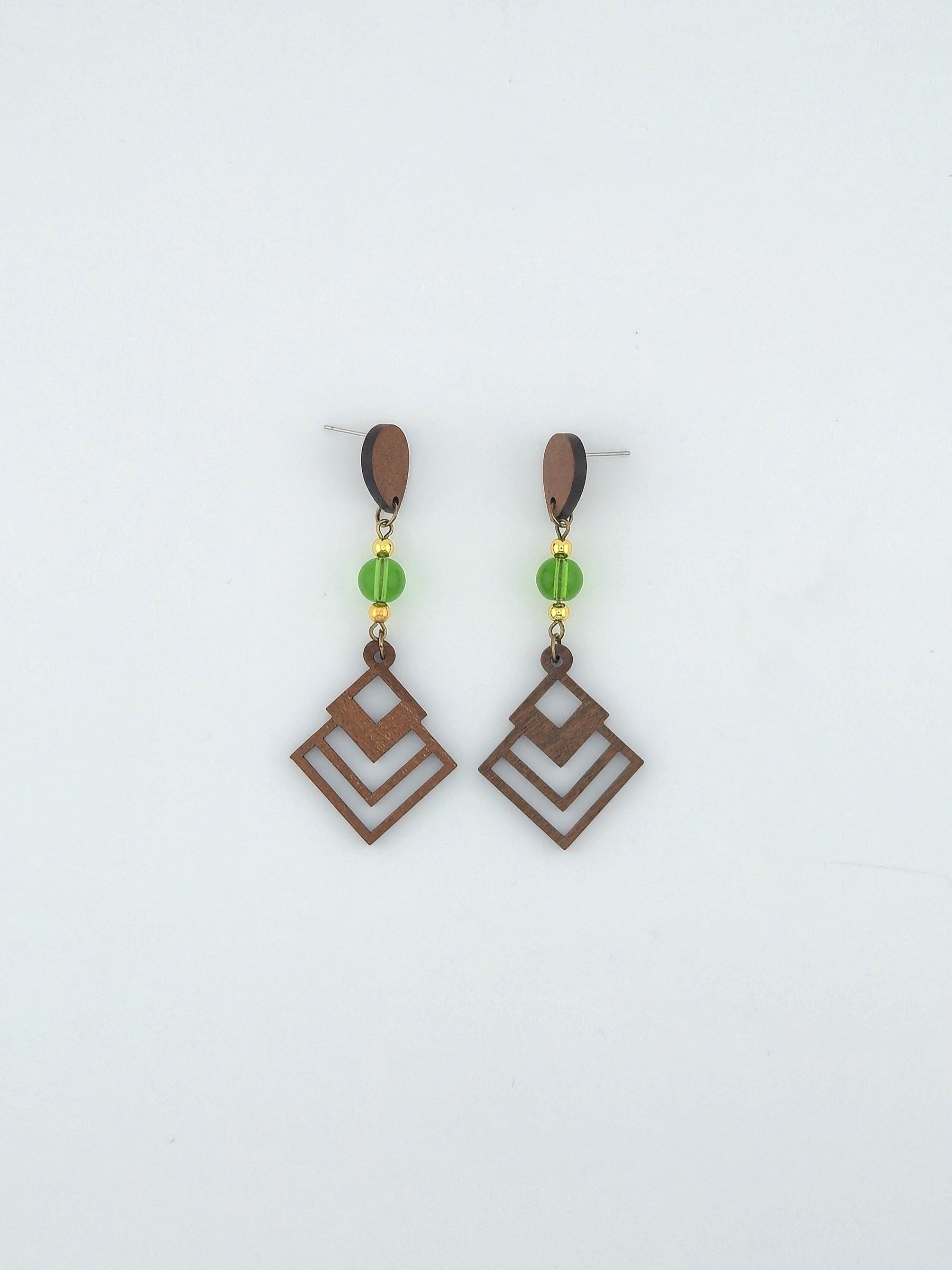 Boho Carved Wood Diamond Earrings