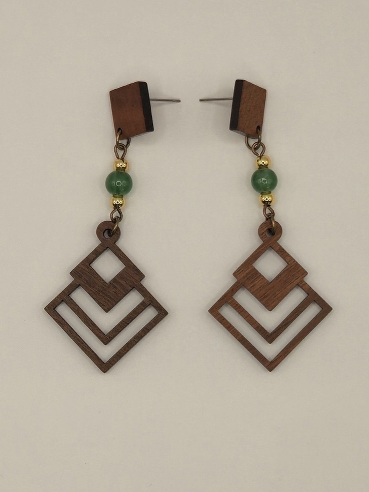Boho Carved Wood Diamond Earrings