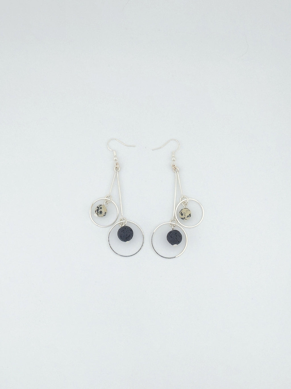 Dalmatian and Lava Stone Double Hoop Earrings