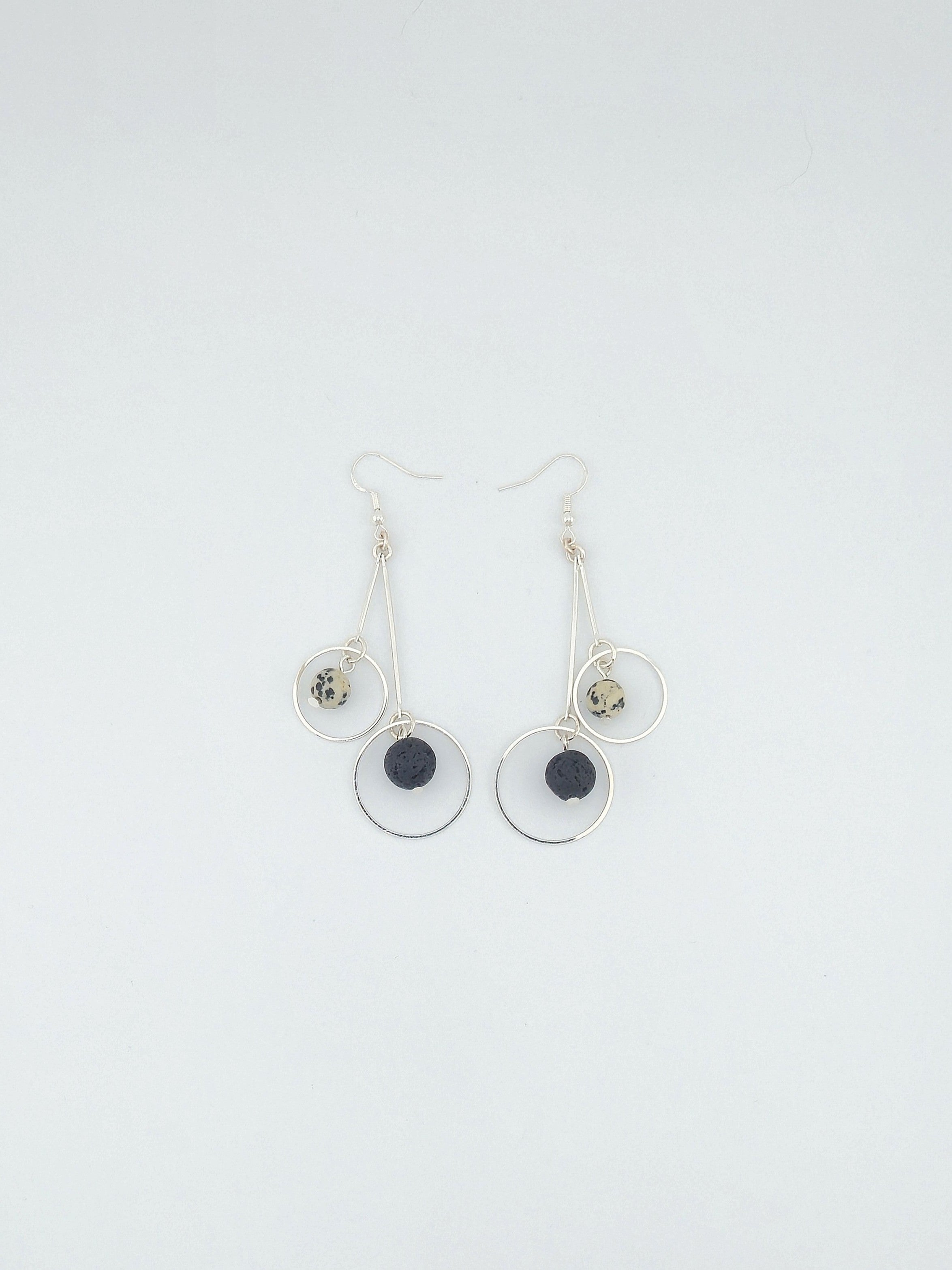 Dalmatian and Lava Stone Double Hoop Earrings