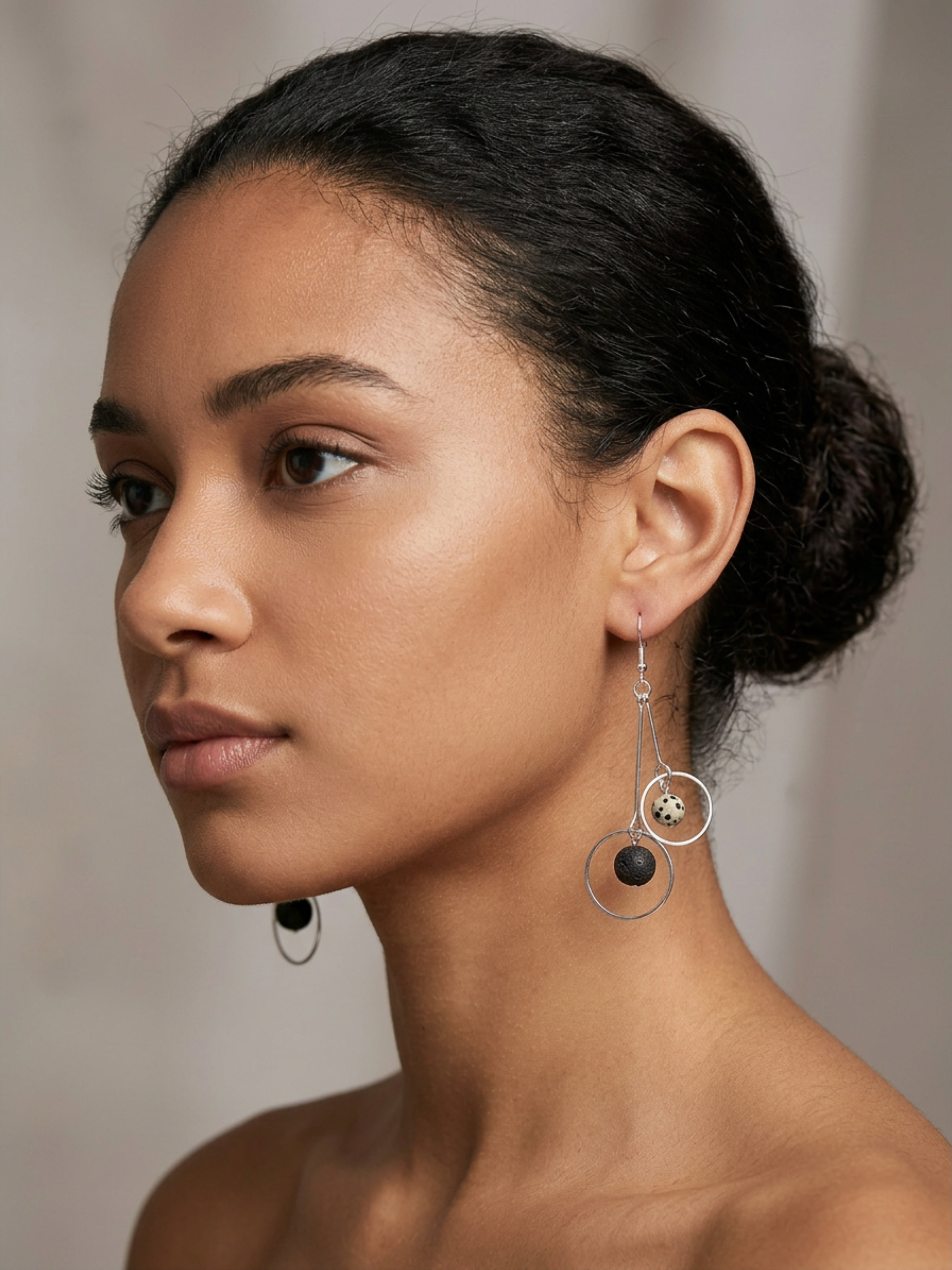 Dalmatian and Lava Stone Double Hoop Earrings