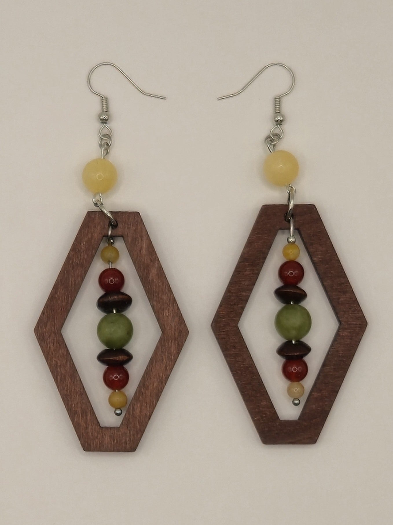 Large Diamond Boho Wood Earrings