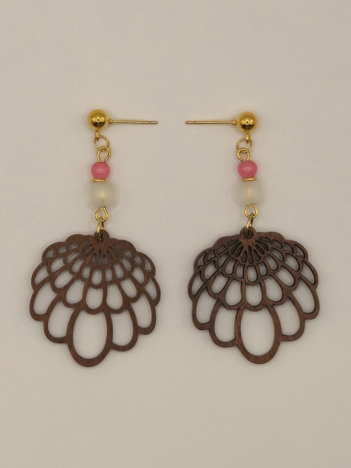 Floral Fan Carved Wood Earrings