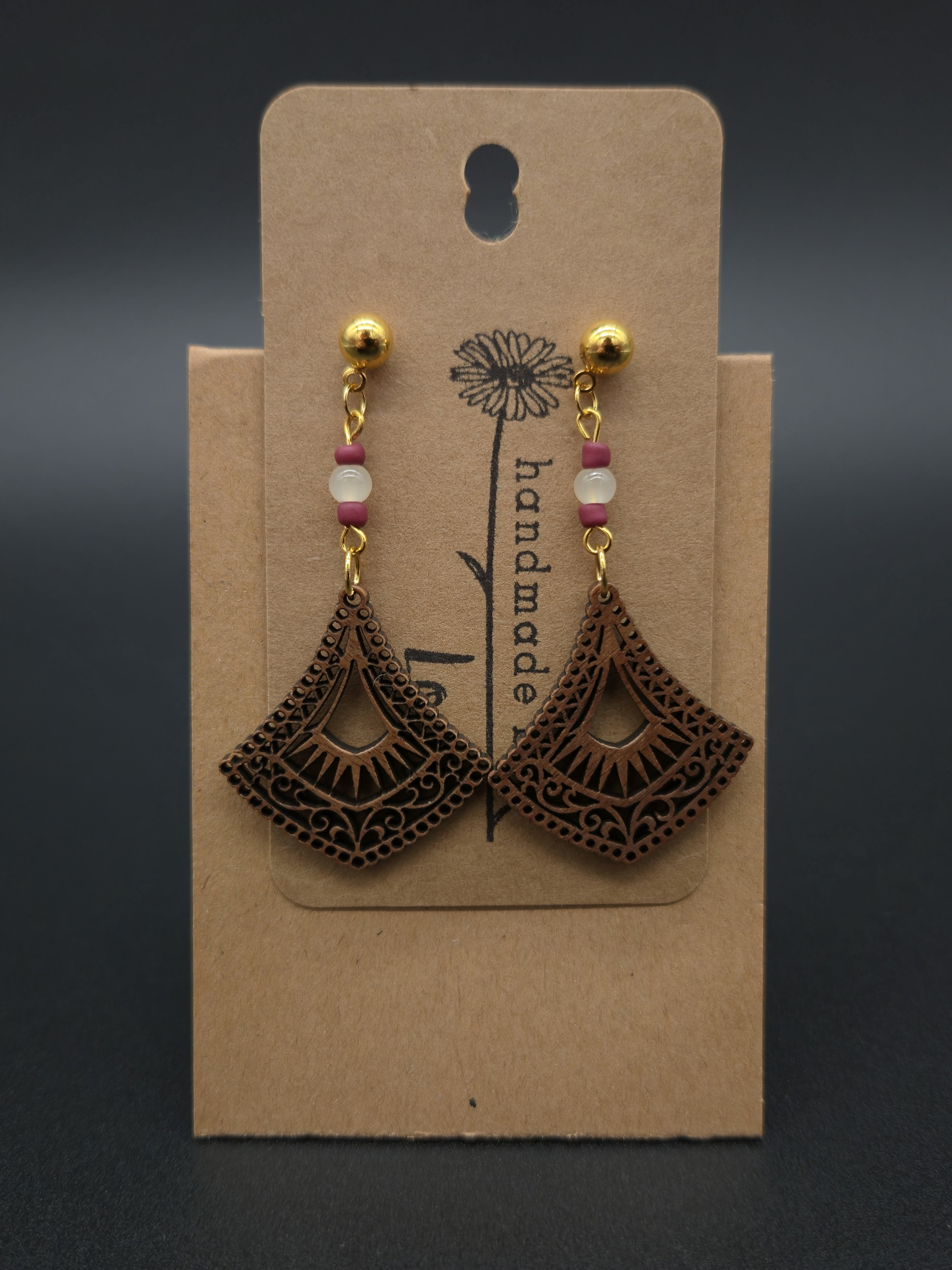 Fan Wood Filigree Earrings