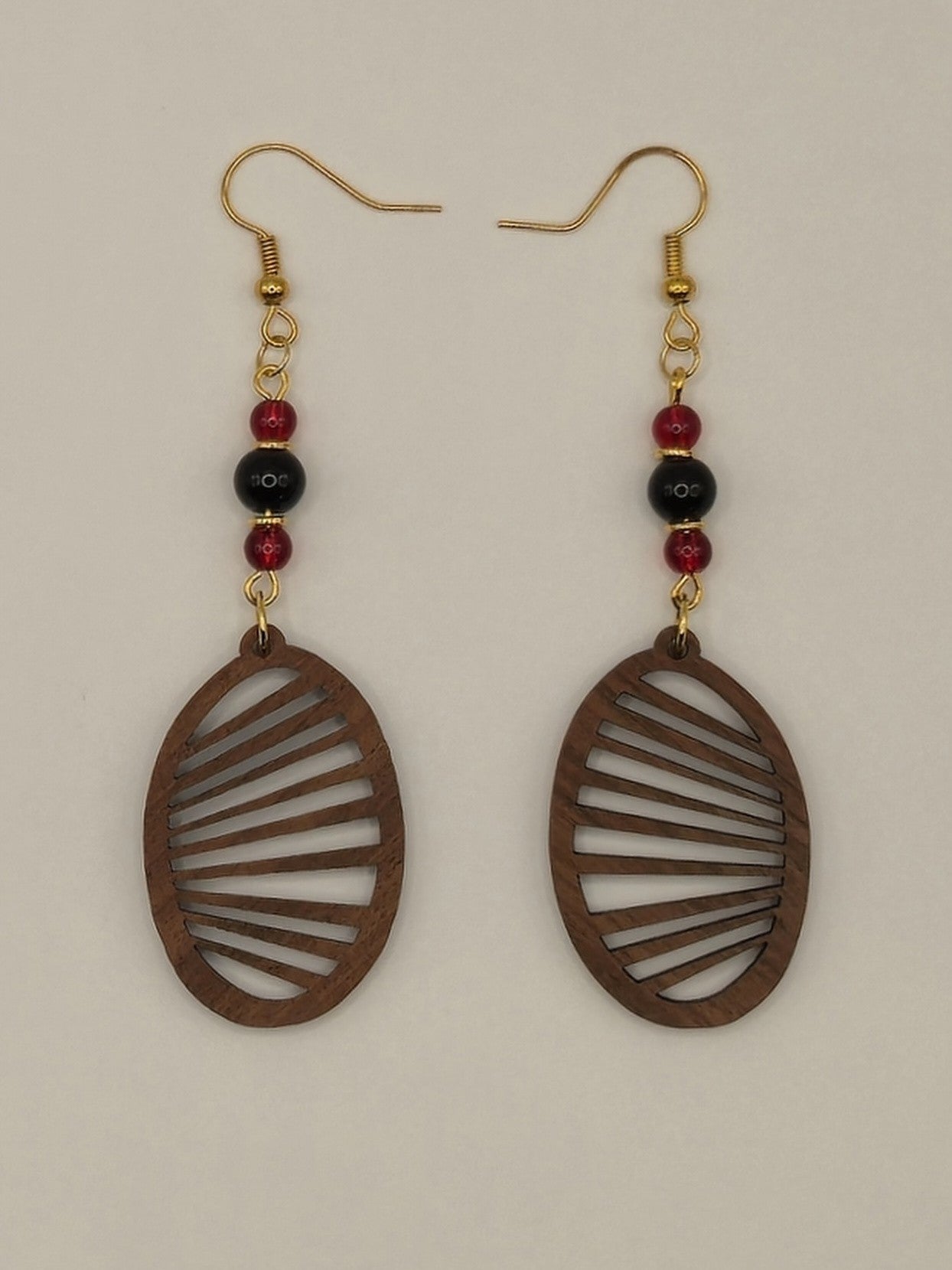 Sun Ray Oval Wood Earrings