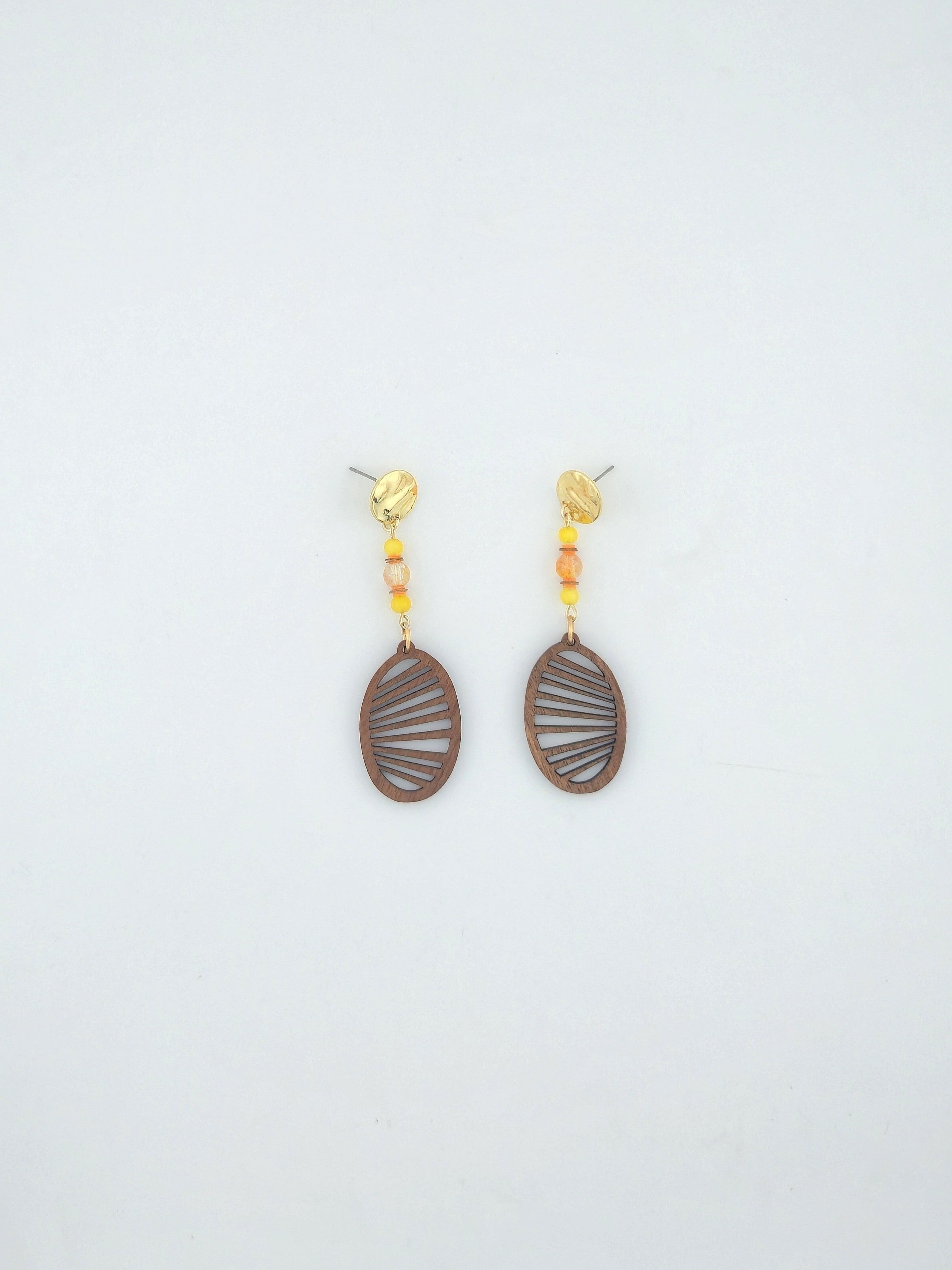 Sun Ray Oval Wood Earrings