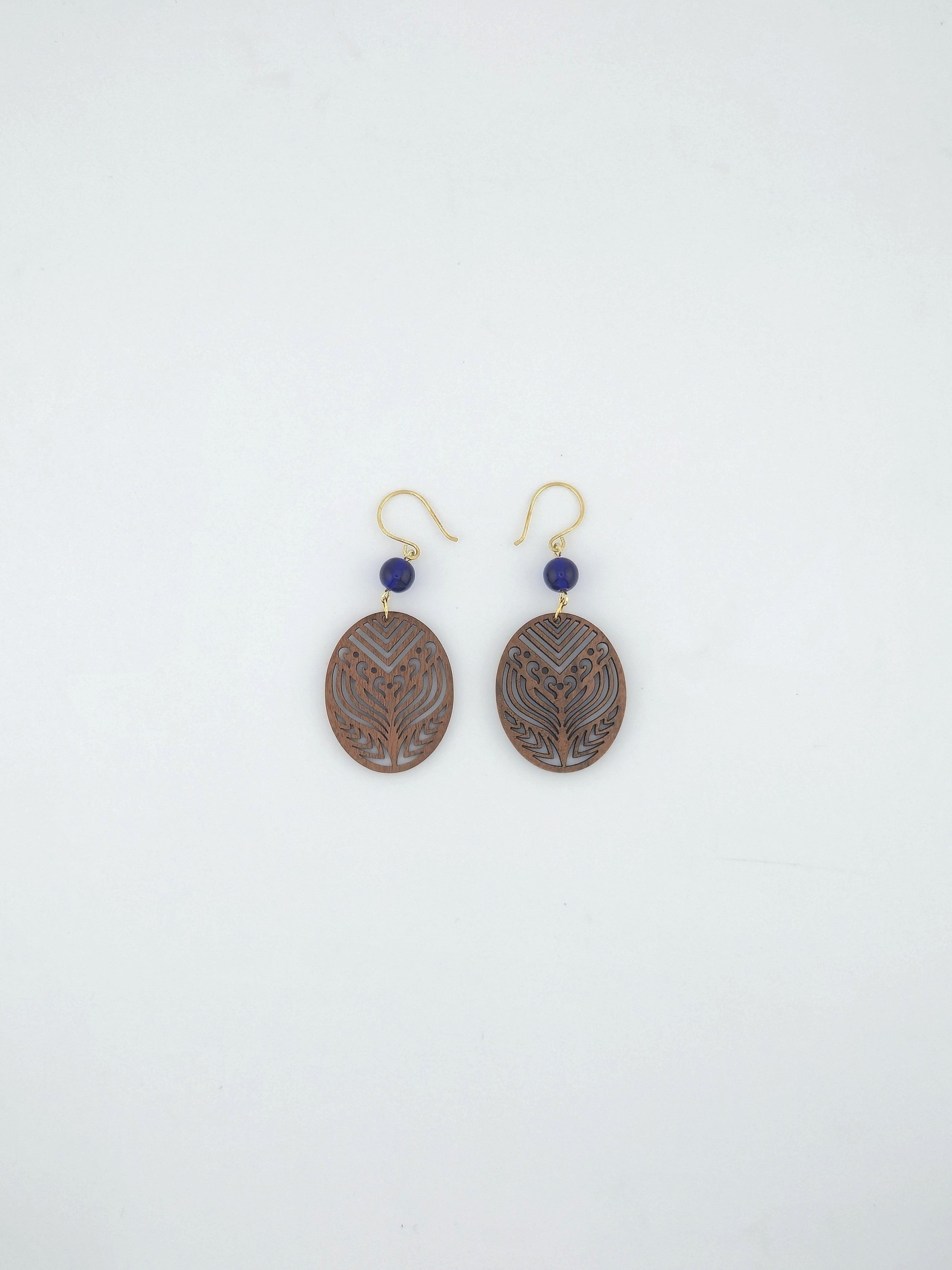 Oval Wood Filigree Earrings