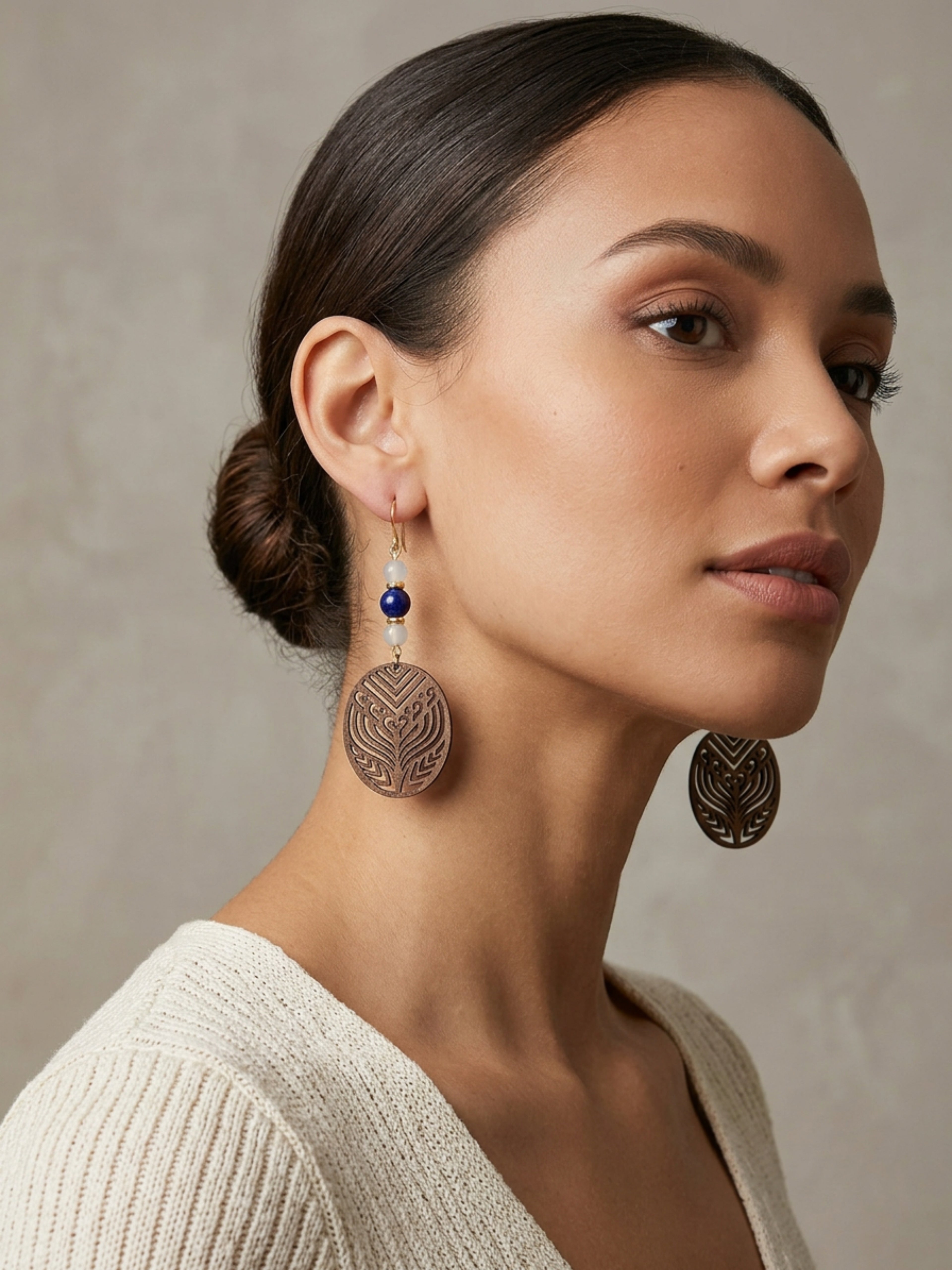Oval Wood Filigree Earrings