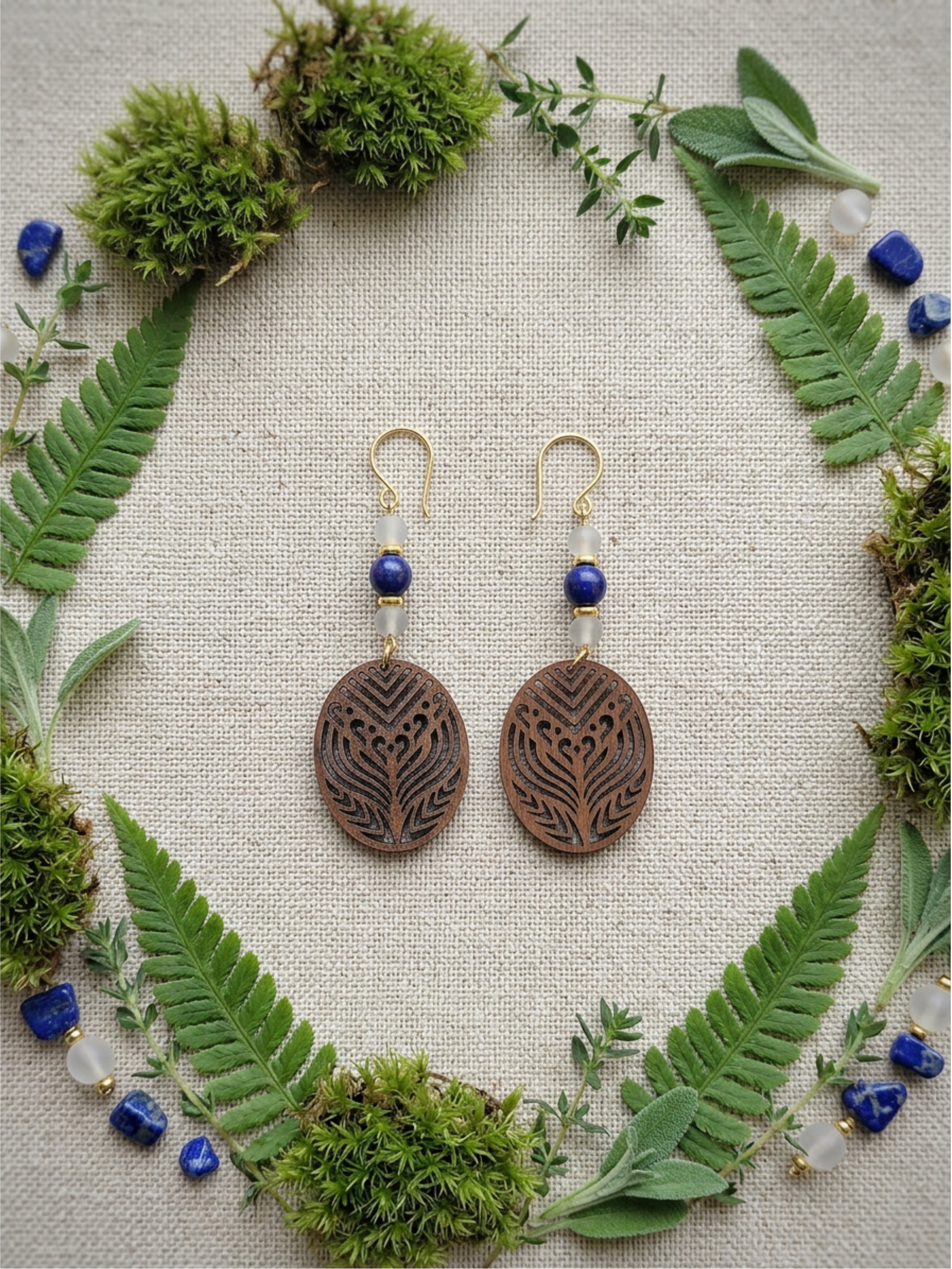 Oval Wood Filigree Earrings