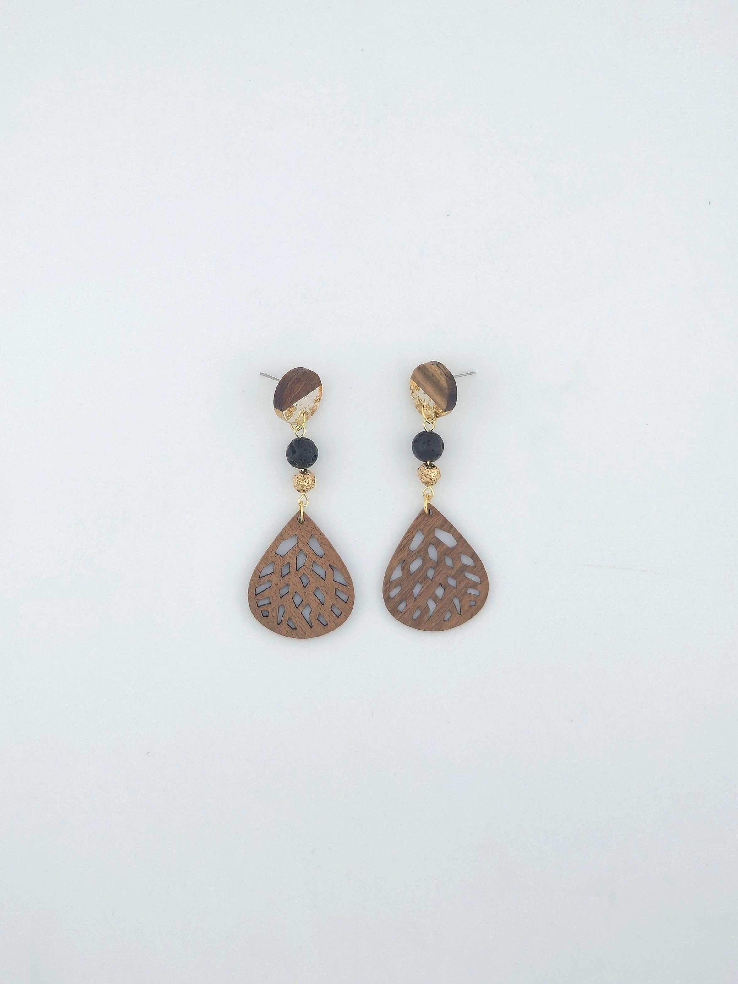 Fat Teardrop Carved Wood Earrings