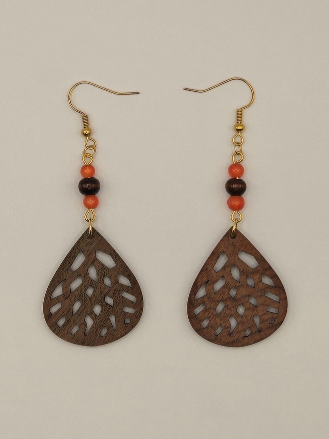 Fat Teardrop Carved Wood Earrings
