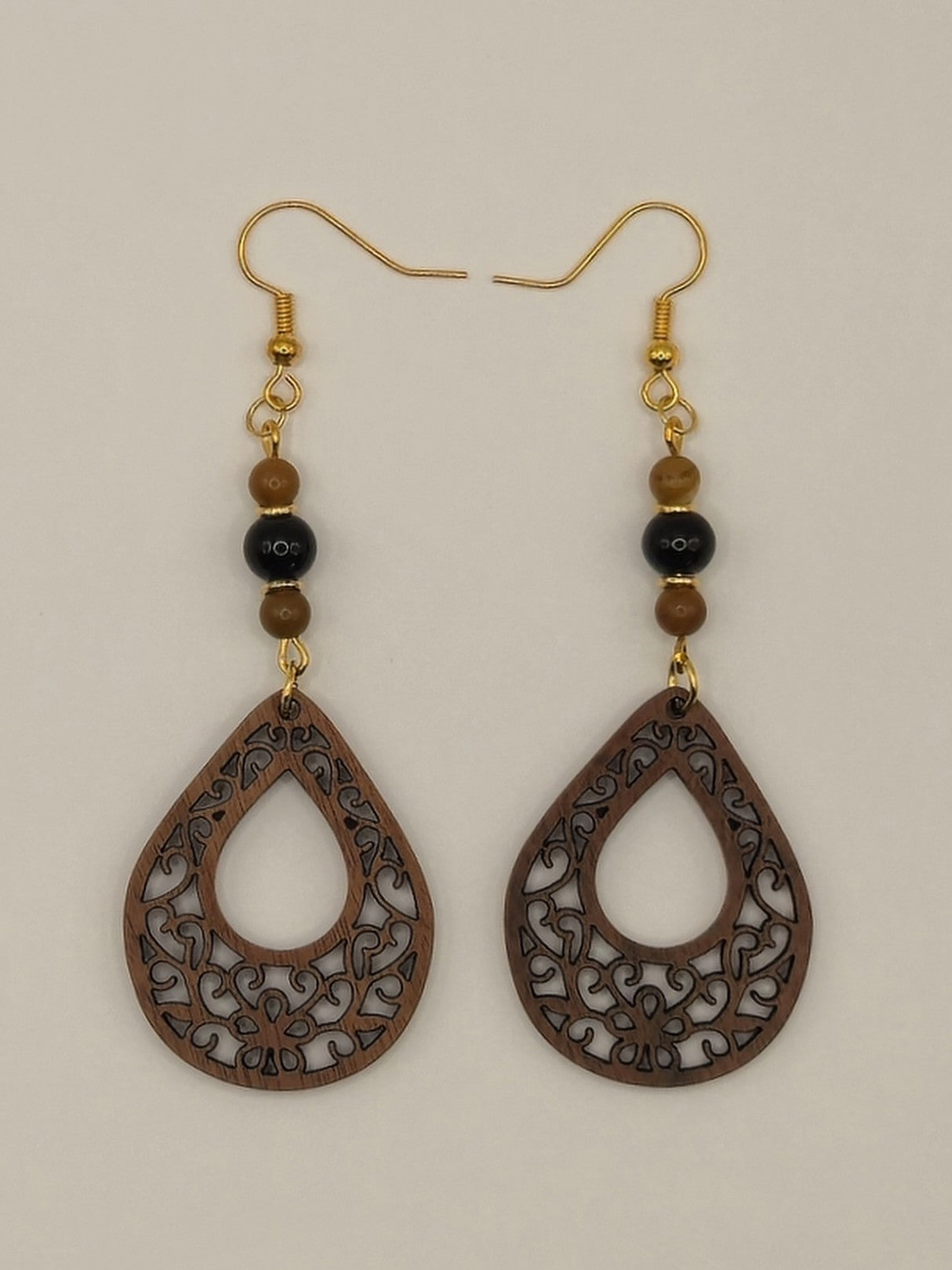 Teardrop Wood Filigree Earrings