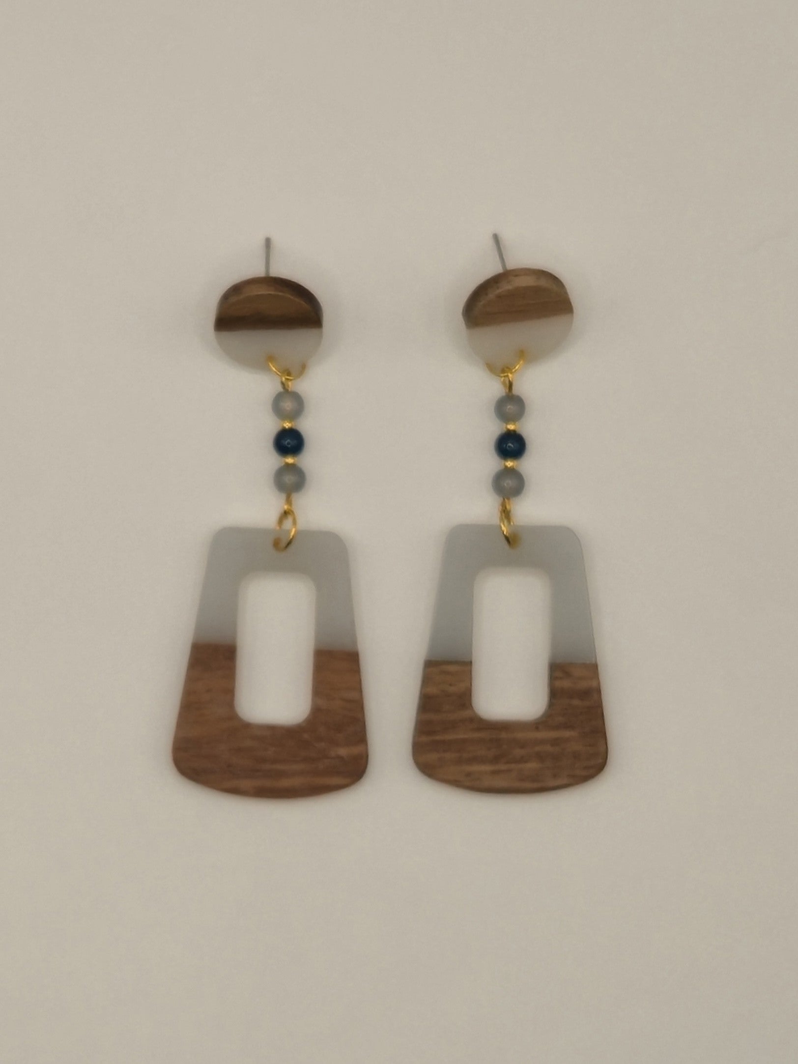 White Wood & Resin Trapezoid Earrings