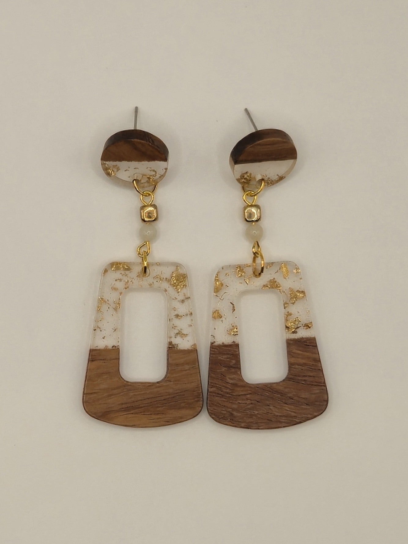 Speckled Gold Wood & Resin Trapezoid Earrings