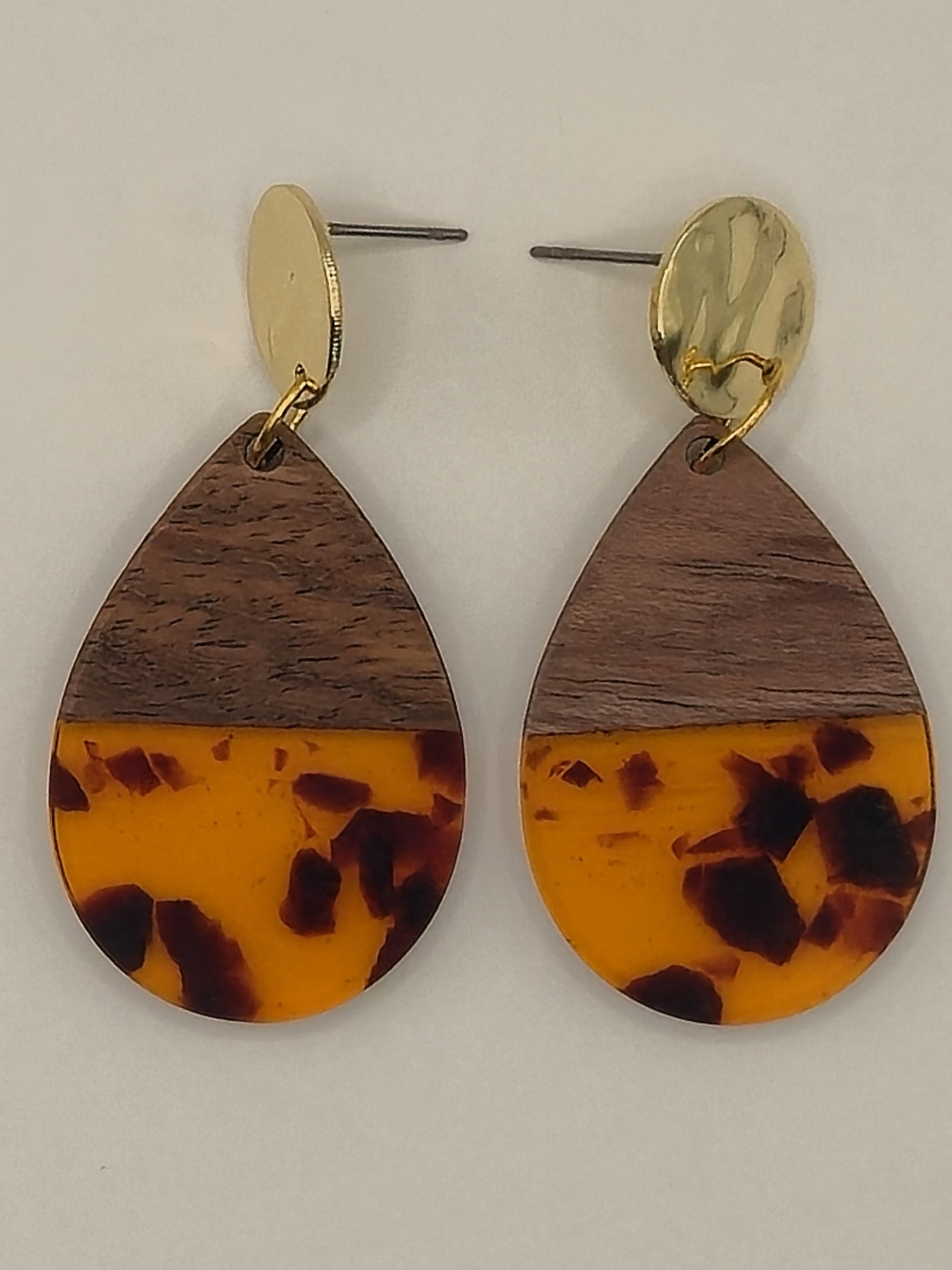 Amber Wood Teardrop Earrings