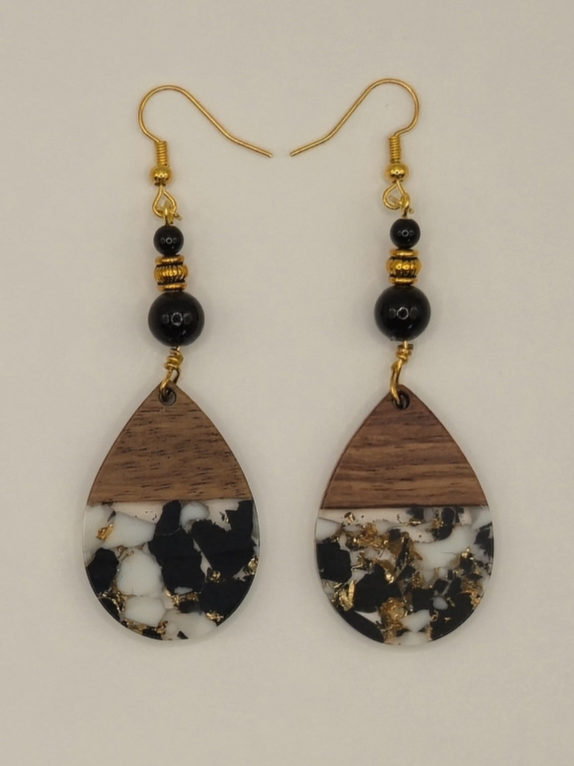 Black & White Wood Teardrop Earrings