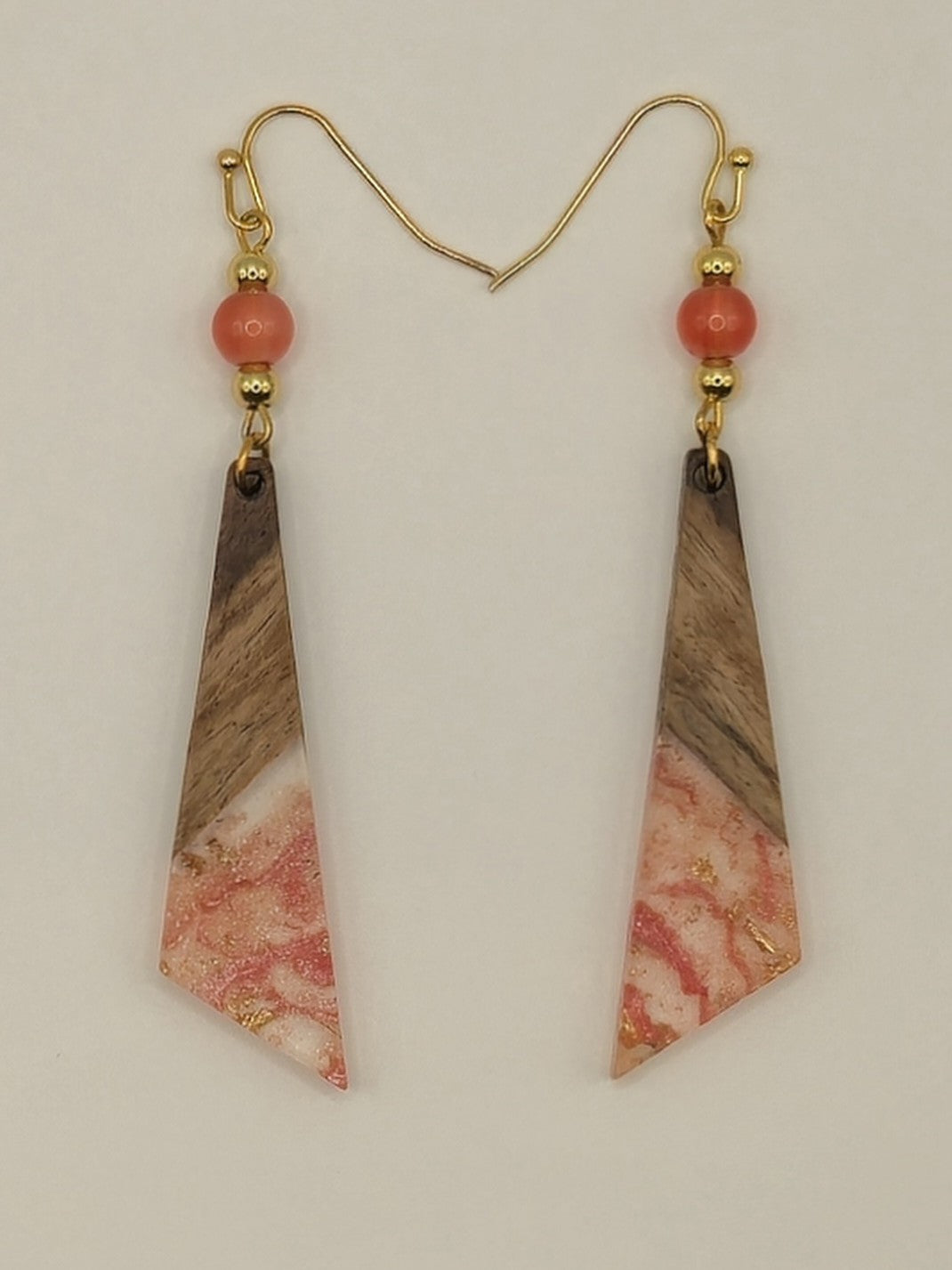 Pink Wood & Resin Long Triangle Earrings