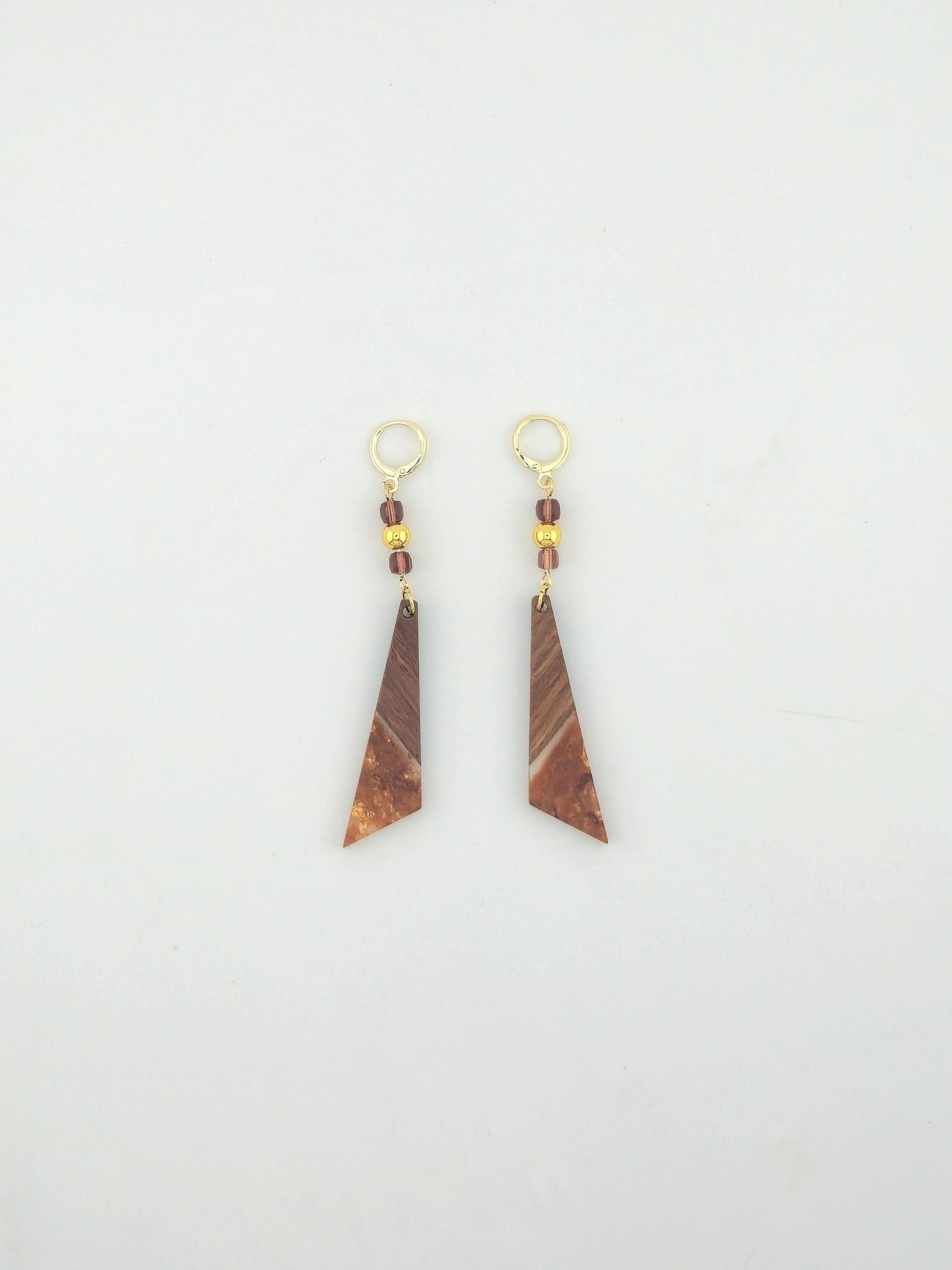 Brown & Gold Long Triangle Earrings