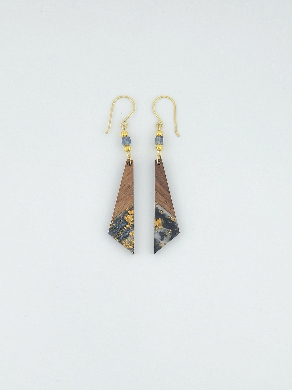 Smoky Blue Wood & Resin Long Triangle Earrings