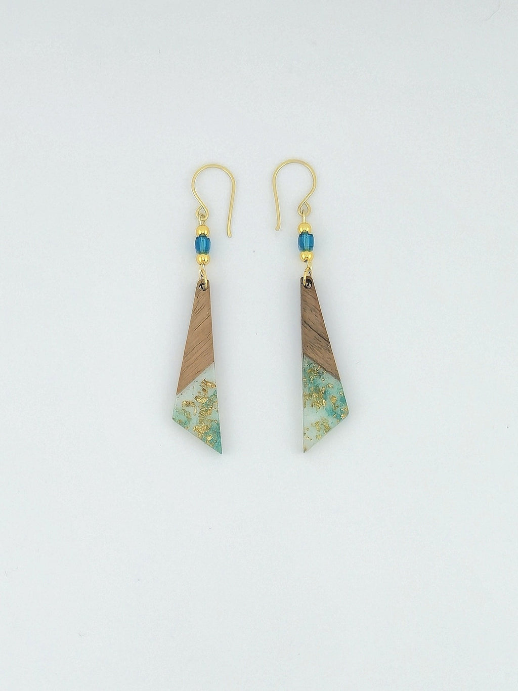 Turquoise Wood & Resin Long Triangle Earrings