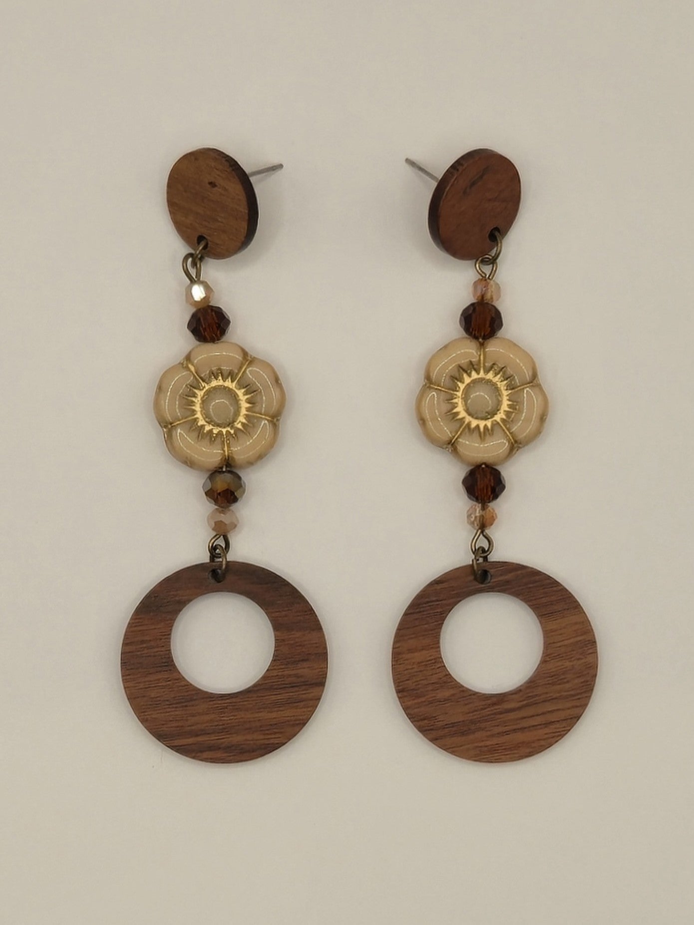 Honey Flower Wood Pendant Earrings