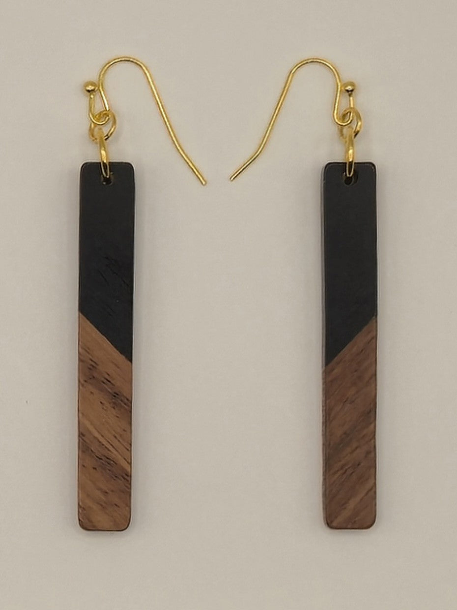 Black Wood & Resin Slim Rectangle Earrings