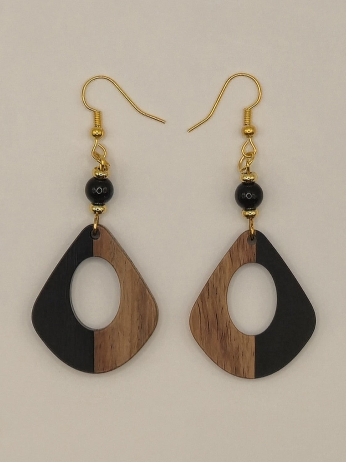 Black Wood & Resin Fat Teardrop Earrings