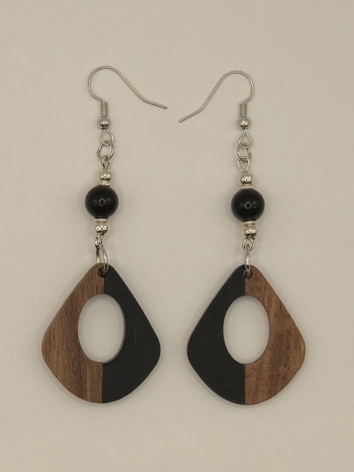 Black Wood & Resin Fat Teardrop Earrings