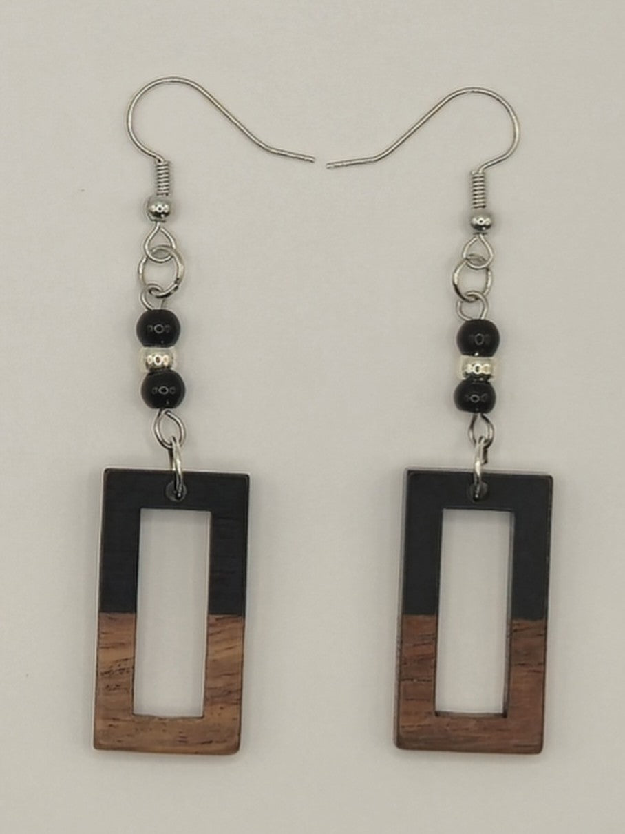 Black Wood & Resin Rectangle Earrings