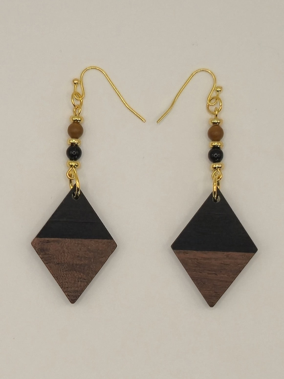 Black Wood & Resin Diamond Earrings