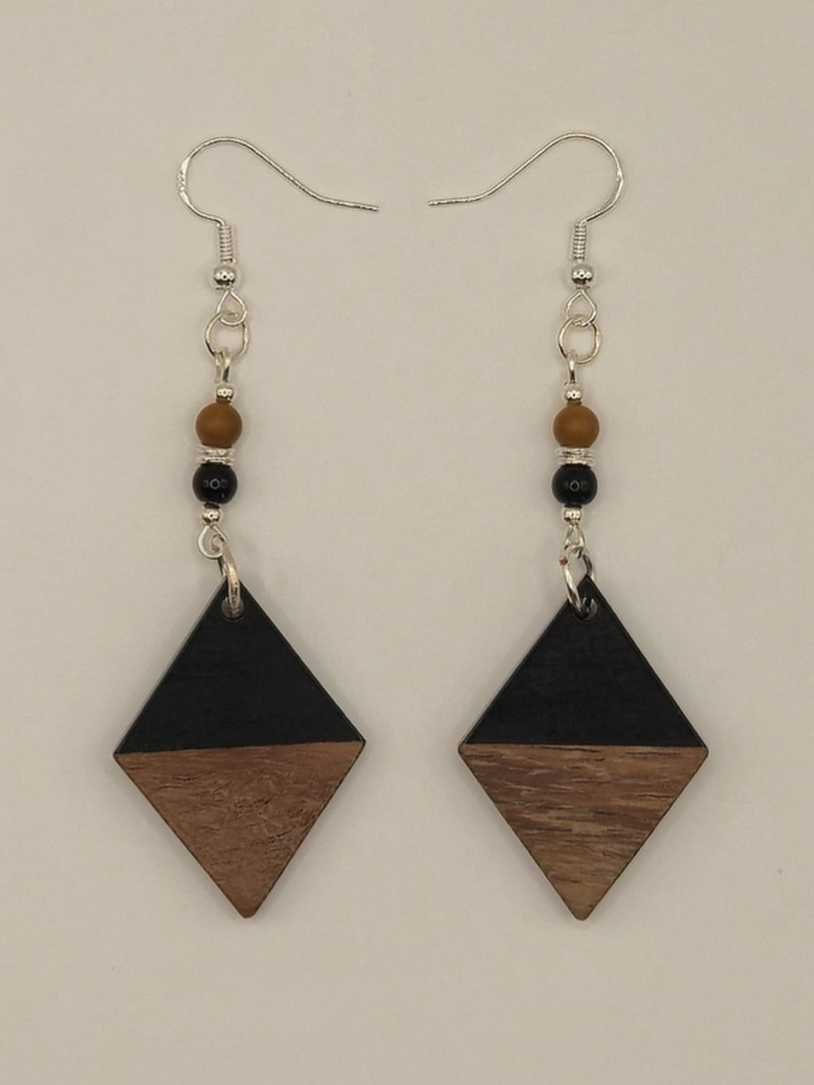 Black Wood & Resin Diamond Earrings