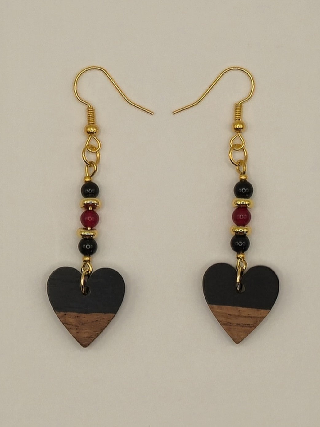 Black Wood & Resin Heart Earrings