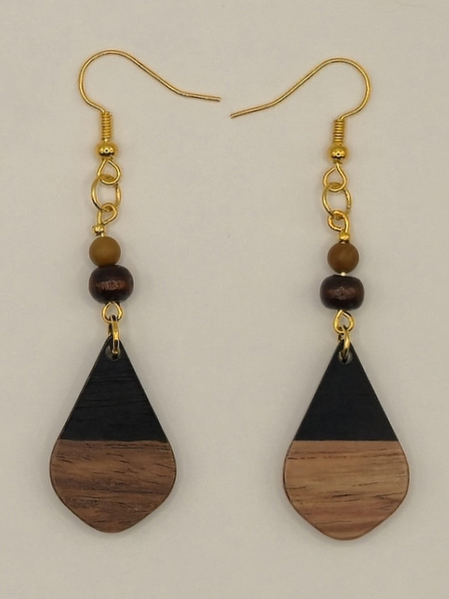Black Wood & Resin Teardrop Earrings