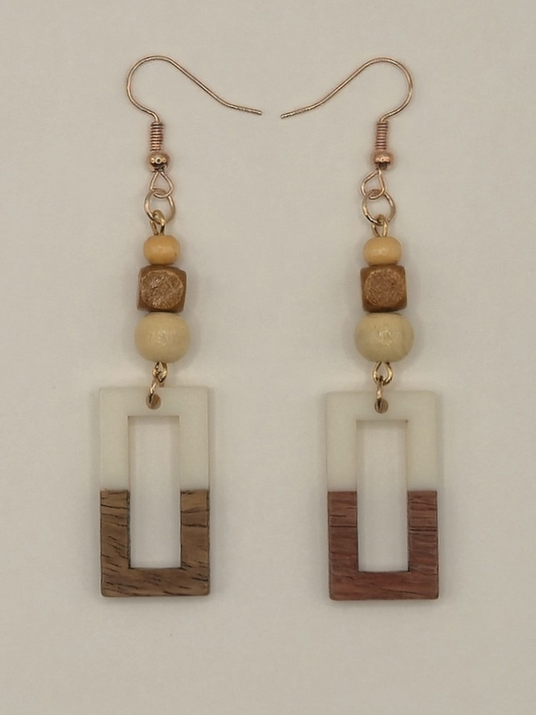 White Wood & Resin Rectangle Cutout Earrings