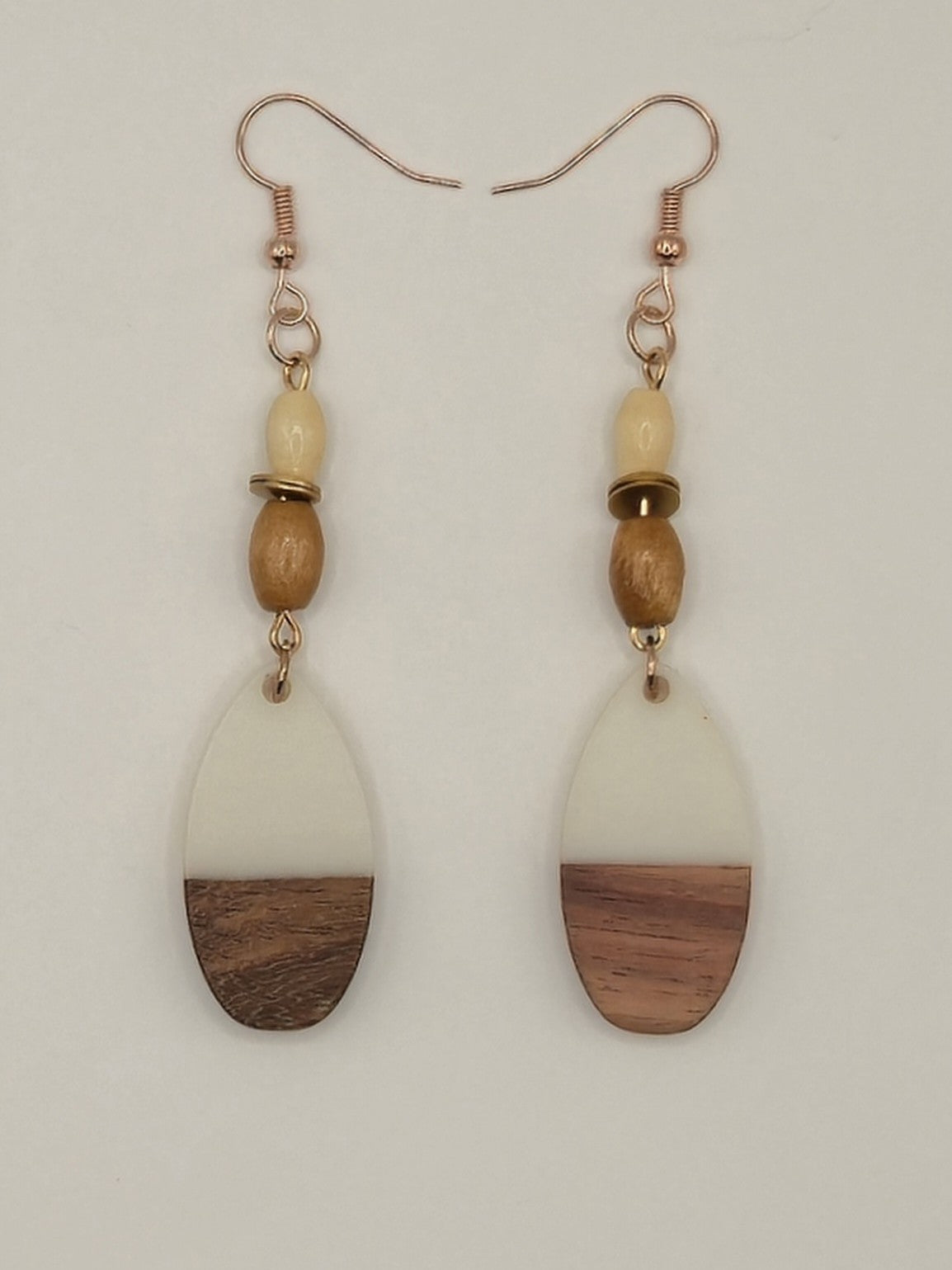 White Oval Wood & Resin Earrings