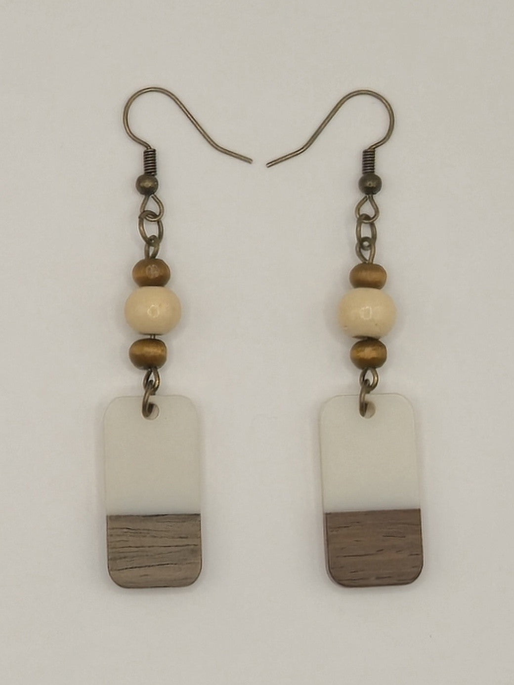 White Wood & Resin Rectangle Earrings