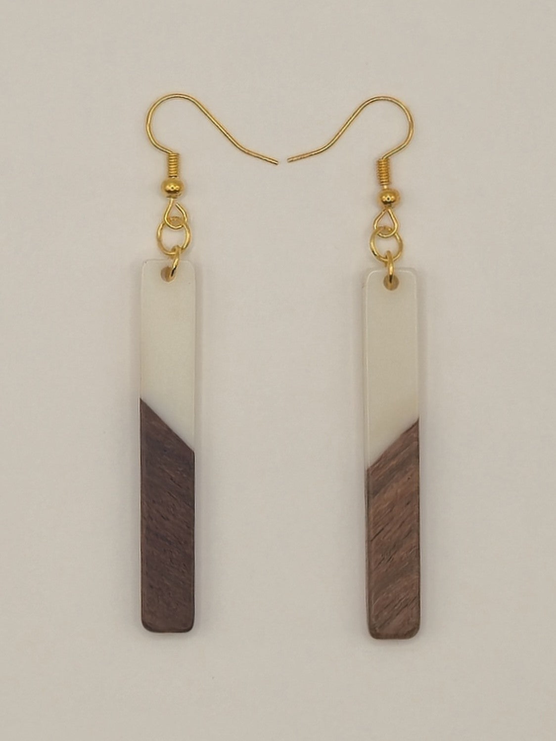 White Wood & Resin Slim Rectangle Earrings