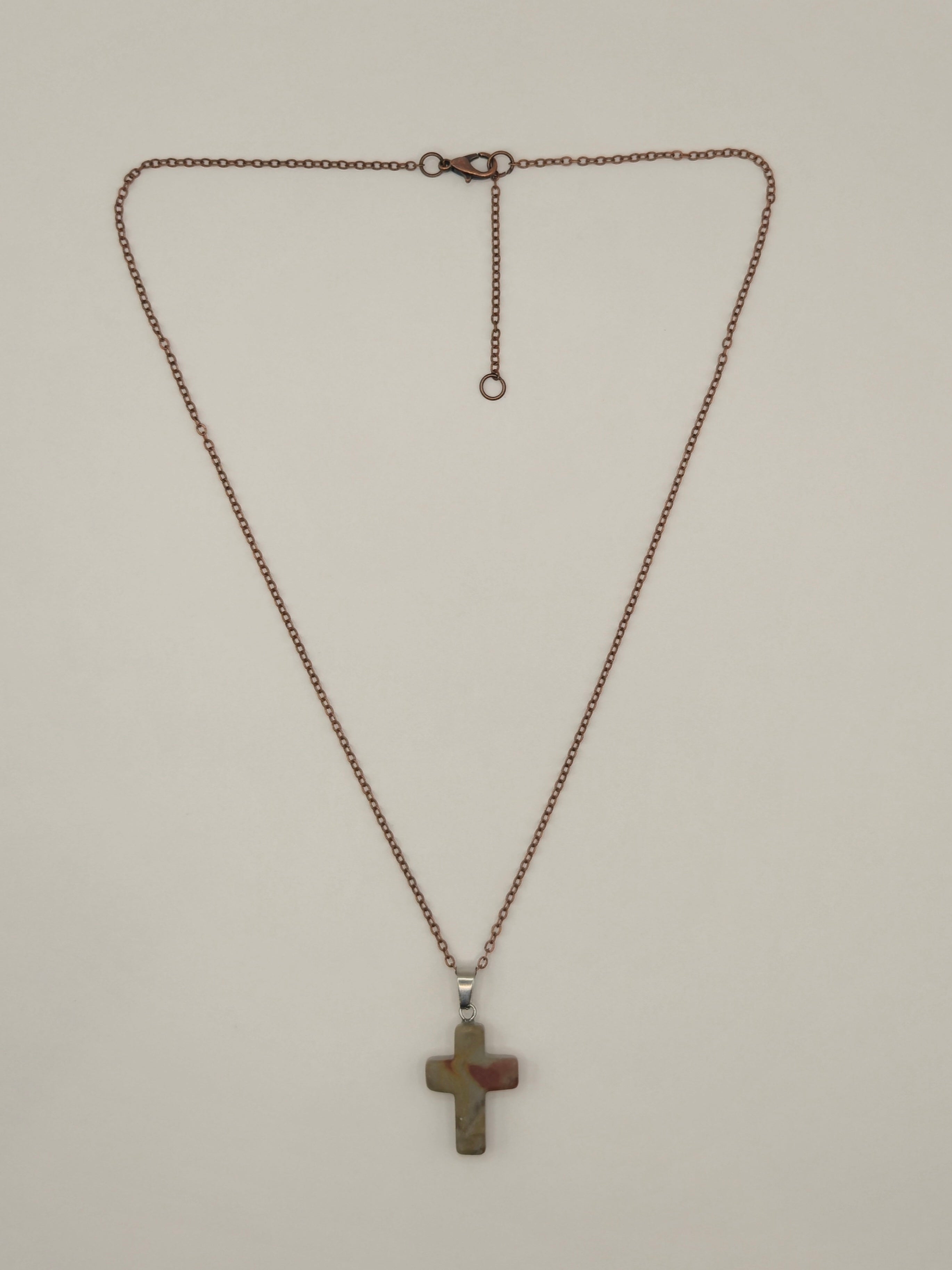 Indian Agate Cross Pendant Necklace