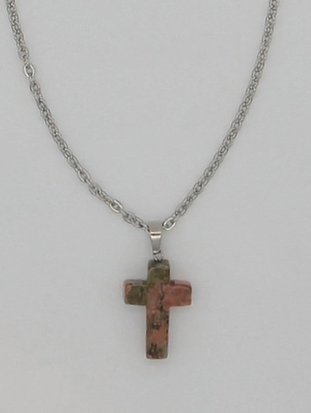 Unakite Cross Pendant Necklace