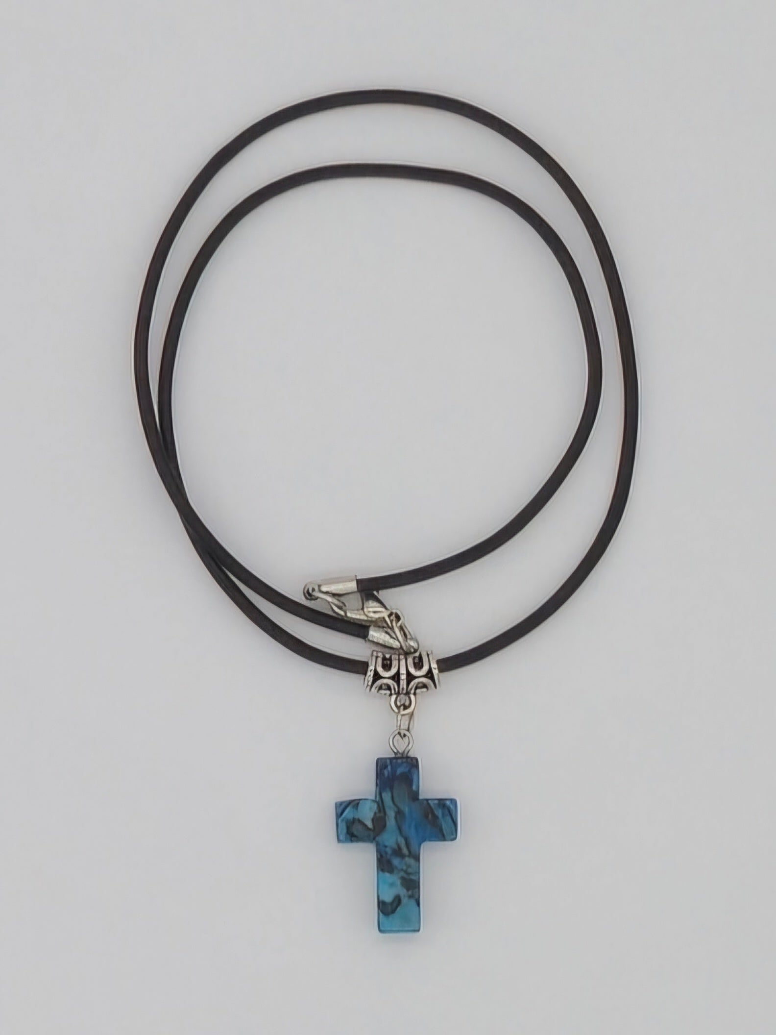 Blue Agate Cross Pendant Necklace