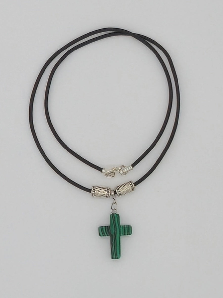 Malachite Cross Pendant Necklace