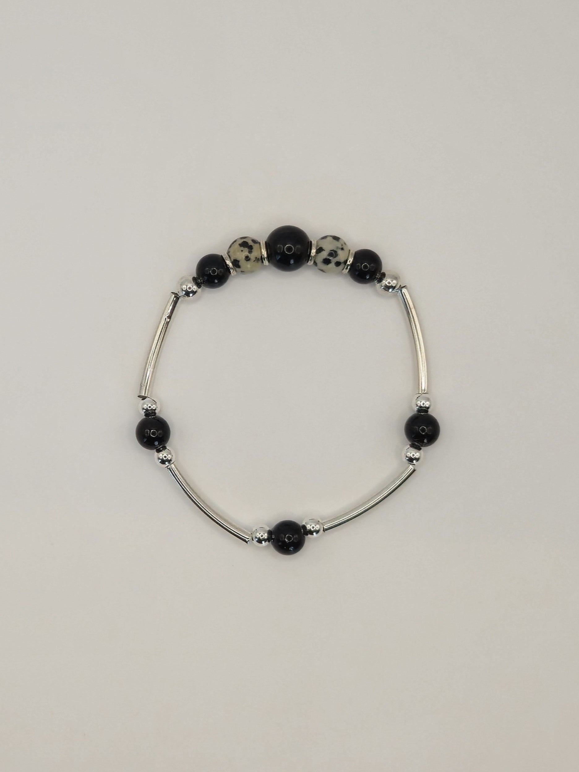 Black Agate & Dalmatian Stone Bracelet