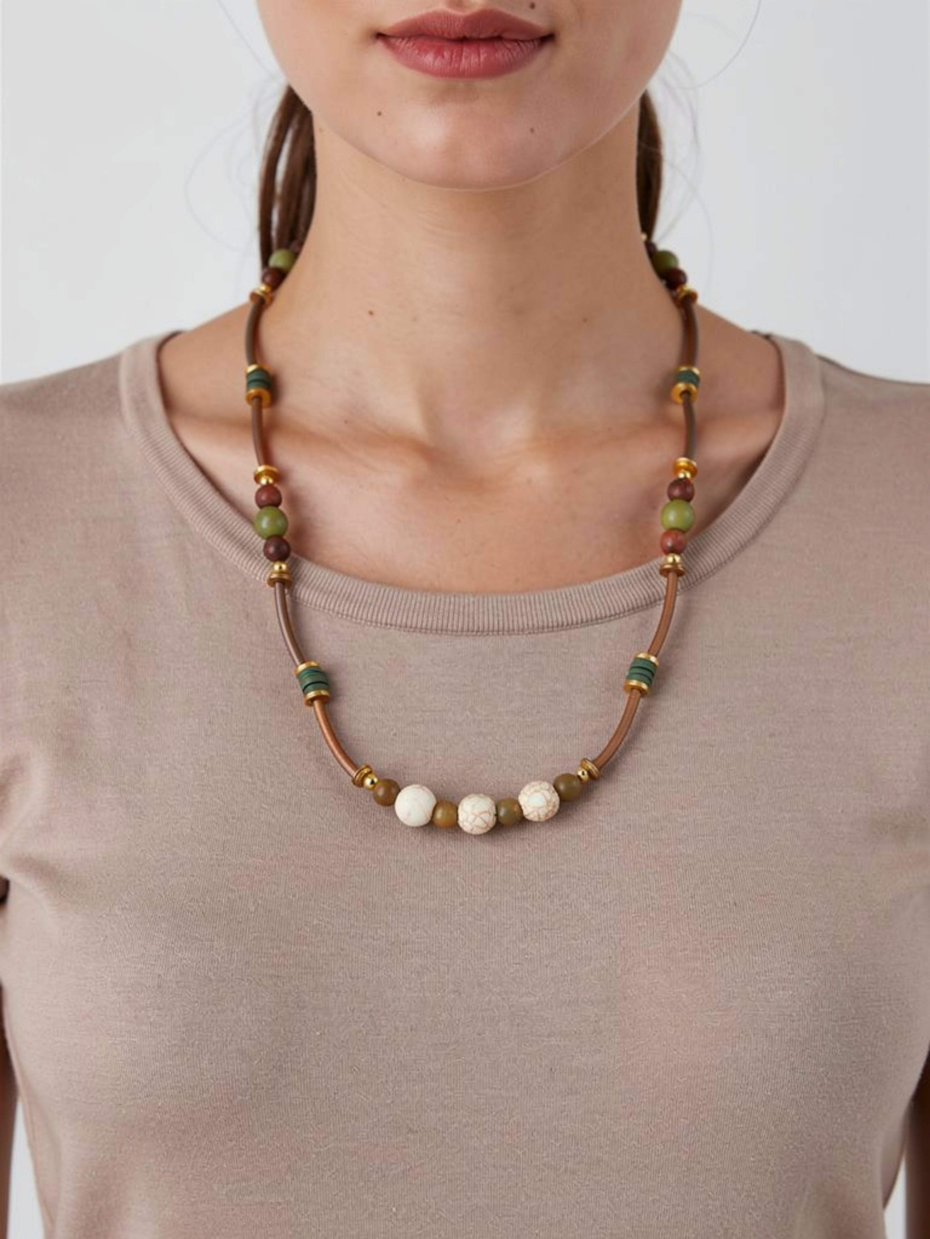 White Crackle Howlite & China Jade Necklace