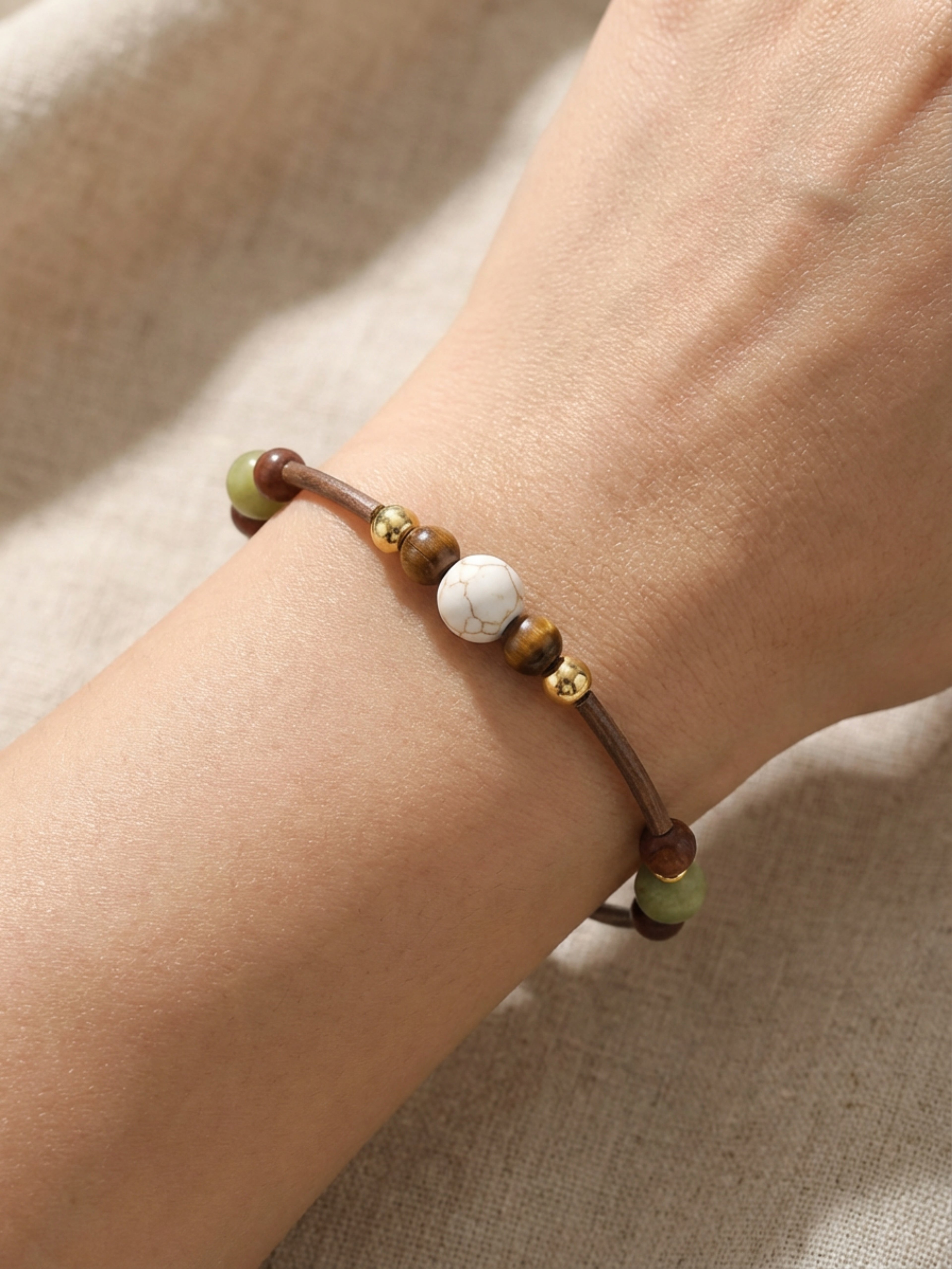 White Crackle Howlite & China Jade Bracelet