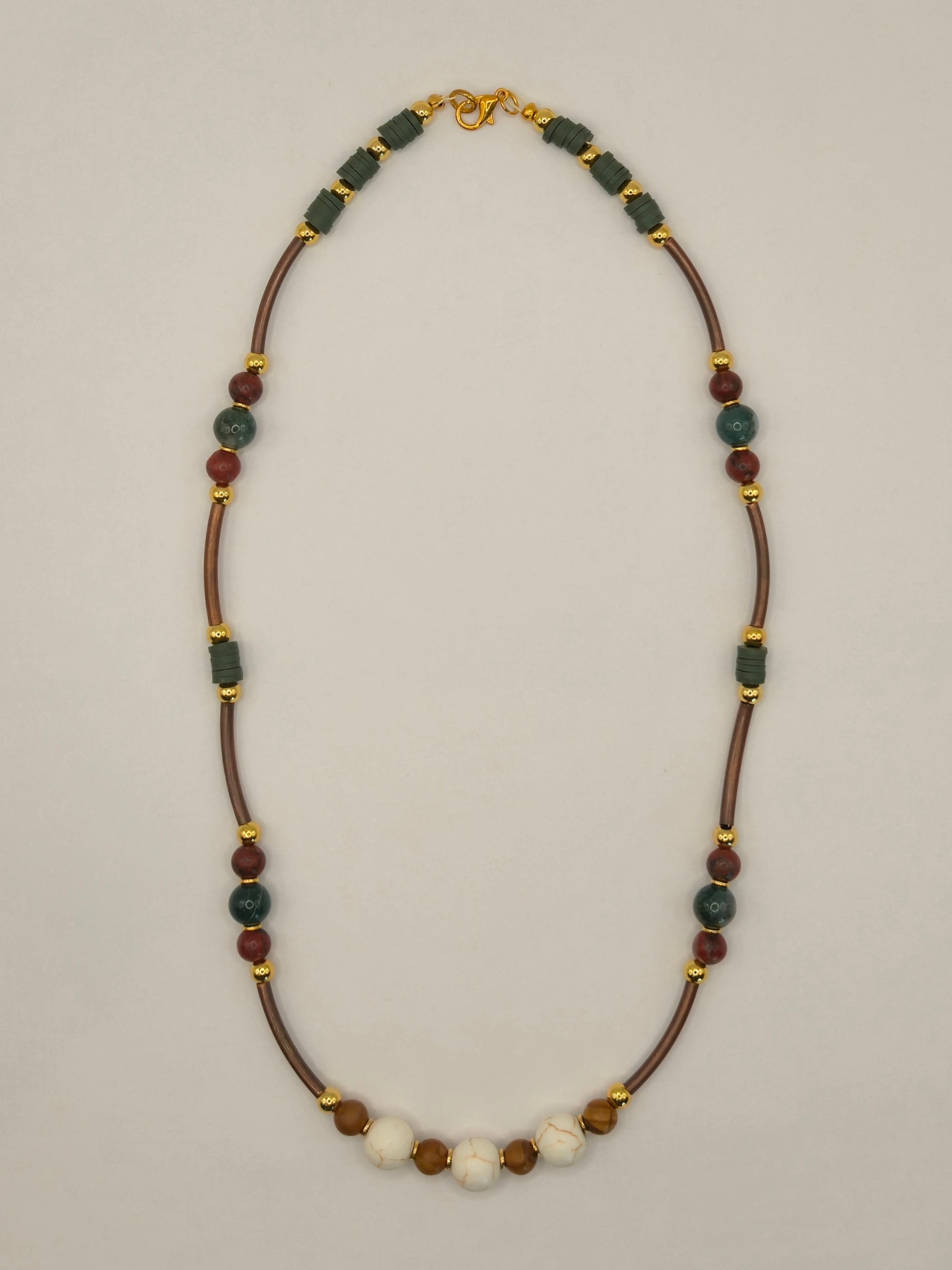 White Crackle Howlite &  Indian Agate Stone Necklace