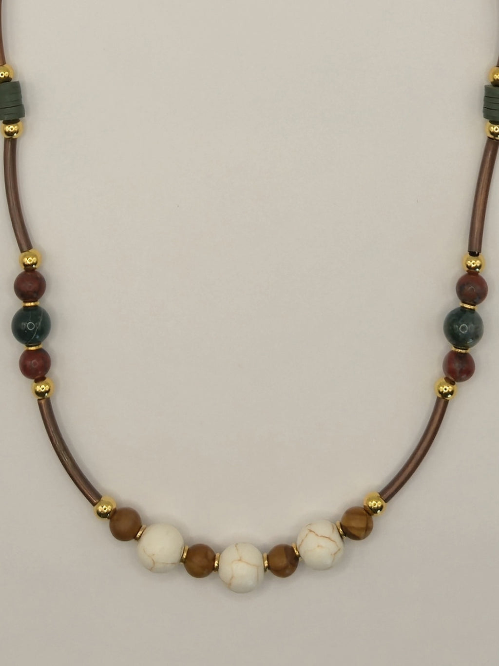 White Crackle Howlite &  Indian Agate Stone Necklace