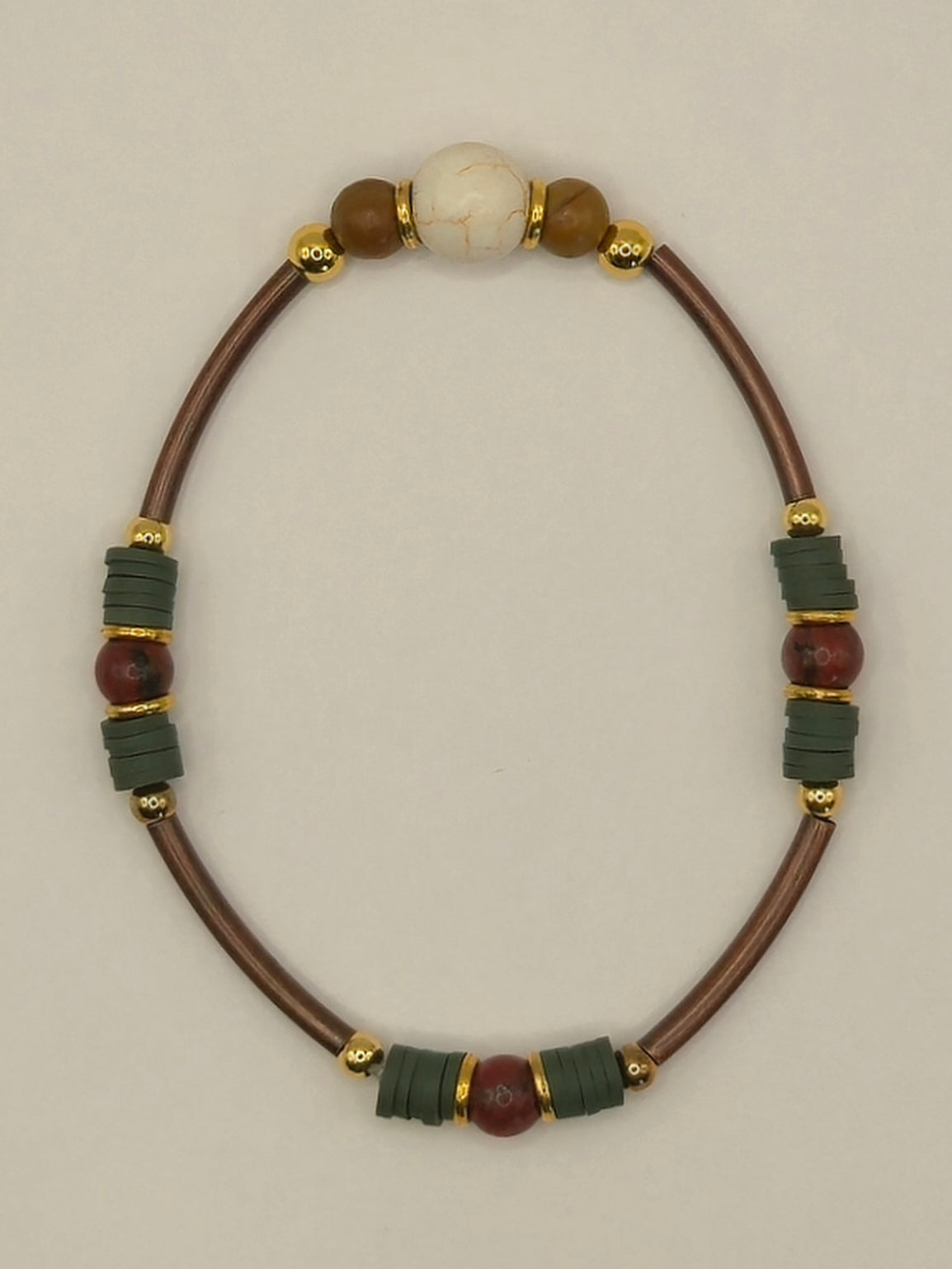 White Crackle Howlite & Red Sesame Stone Bracelet