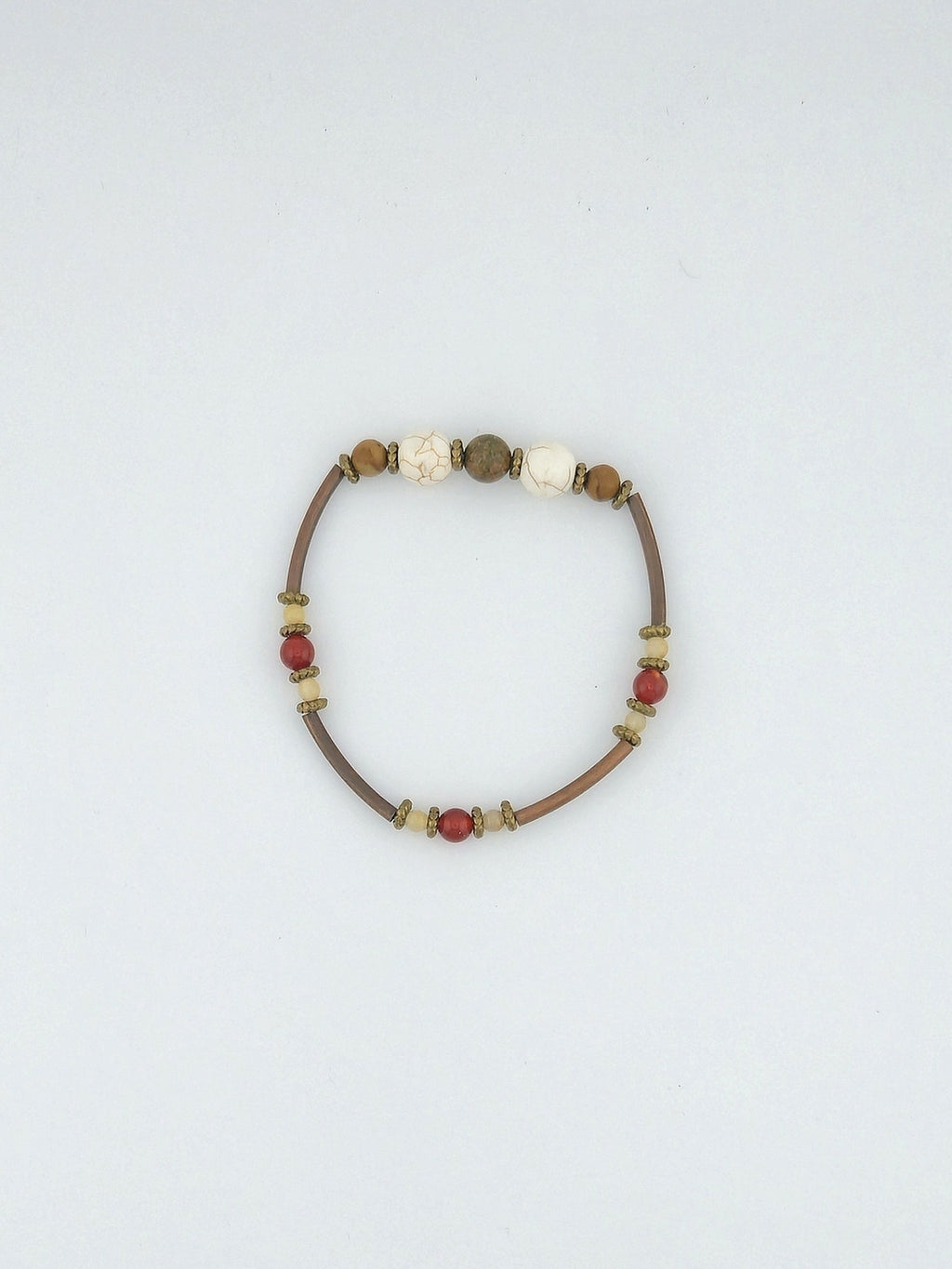 White Crackle Howlite & Red Agate Stone Bracelet